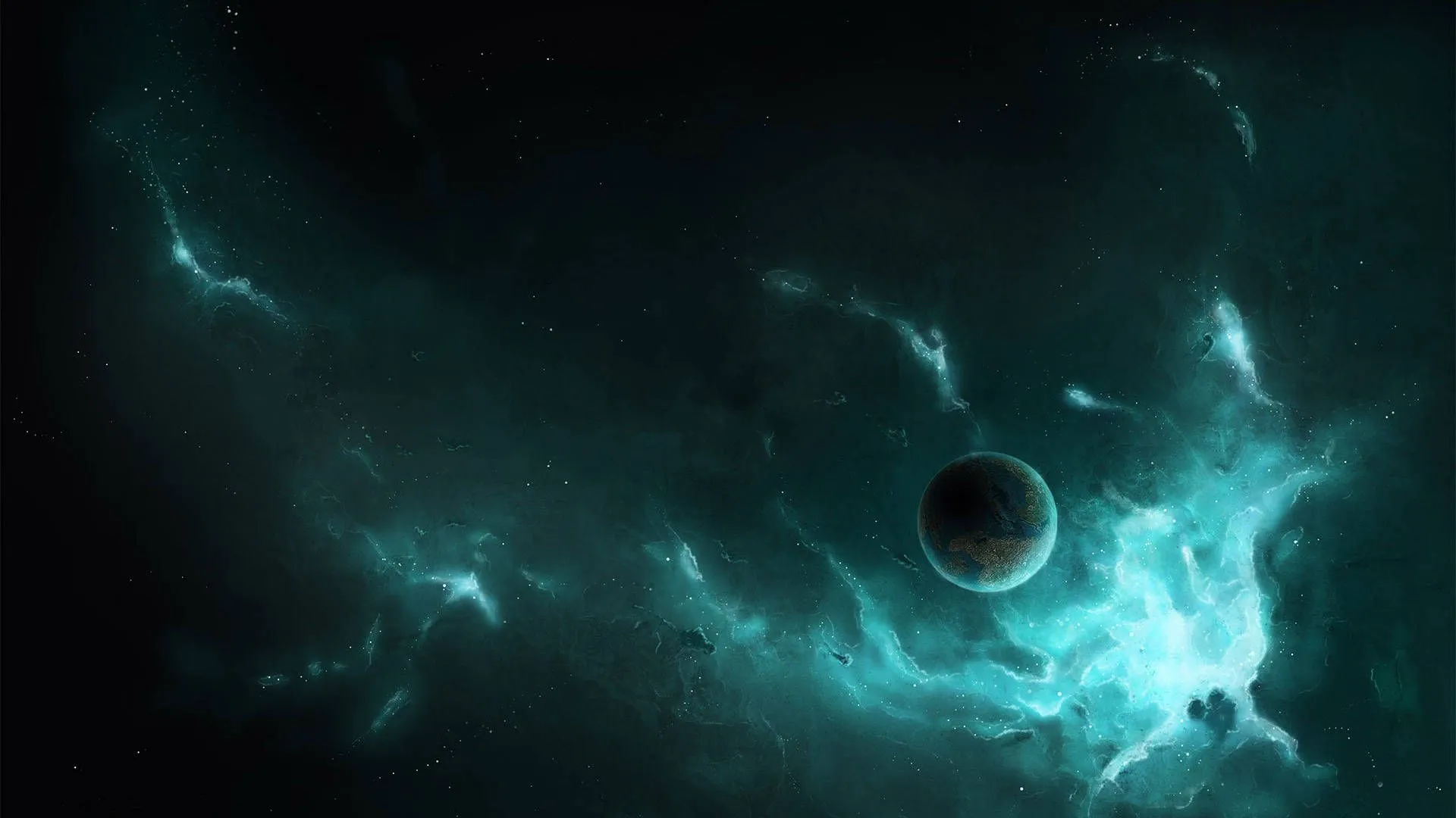 Download Teal Sky And Planet Wallpaper