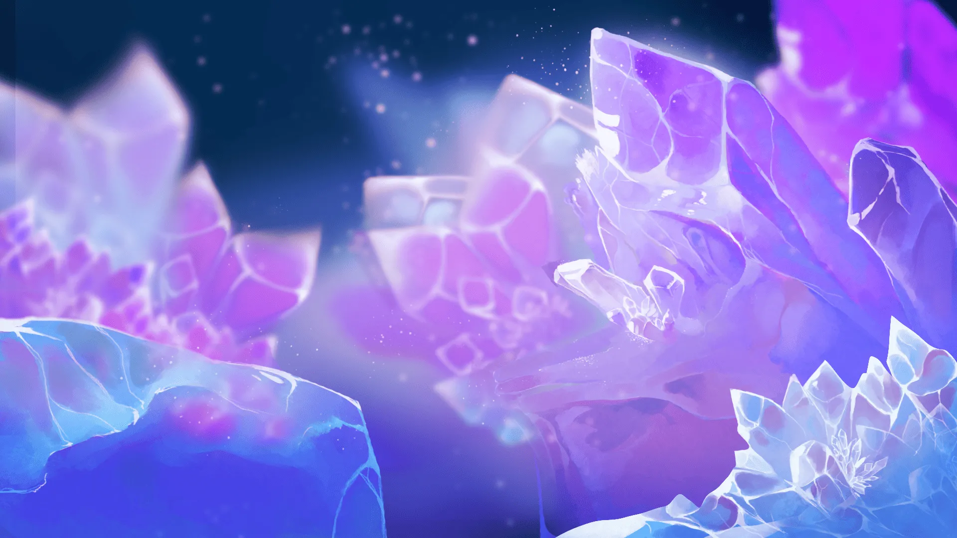 Purple And Blue Crystals With Glowing Particles, HD Wallpaper