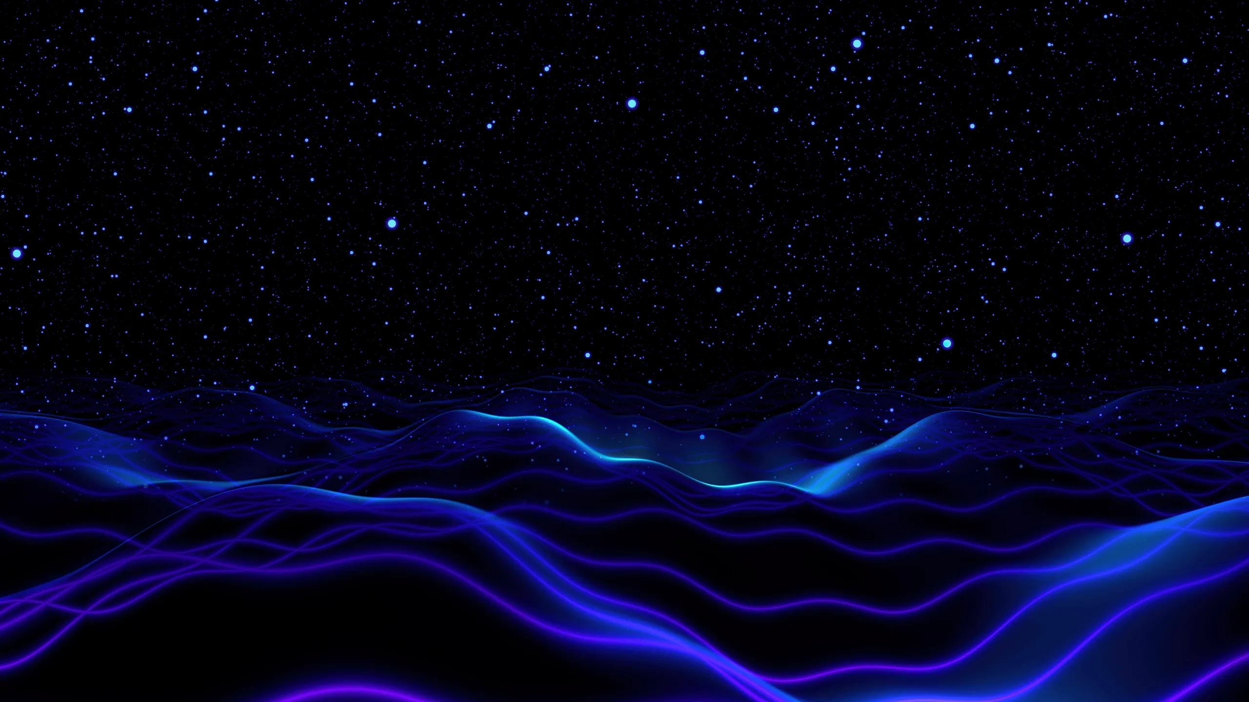Night sky Wallpaper 4K, Surreal, Blue waves, Digital Art