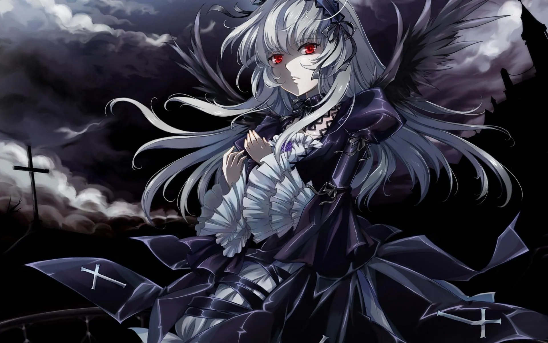 Anime Girl Black Wings HD Desktop Wallpaper 84951