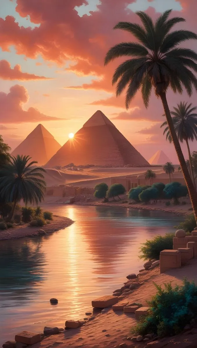 A Breathtaking Landscape of Ancient Egypt with Pyramids for Your Phone Wallpaper