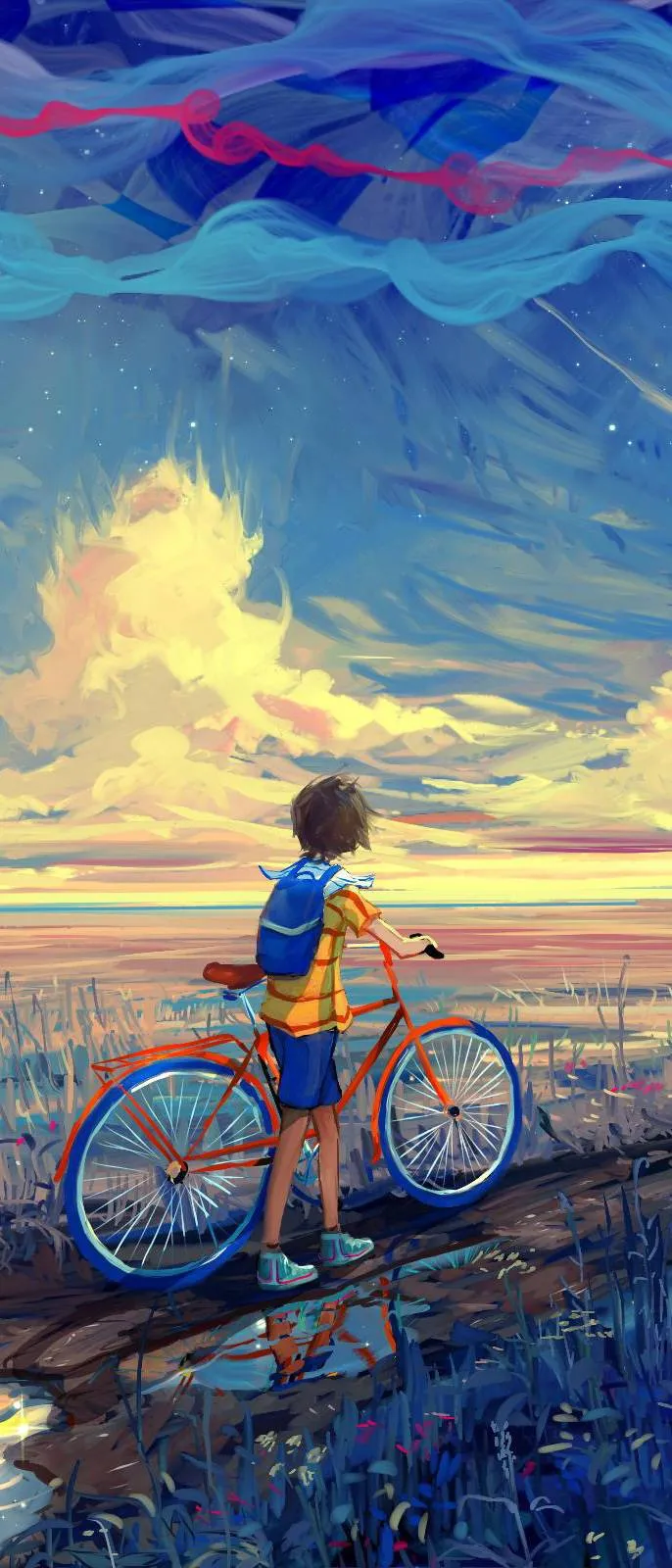 Boy with a bicycle. digital art wallpaper Mobile Walls