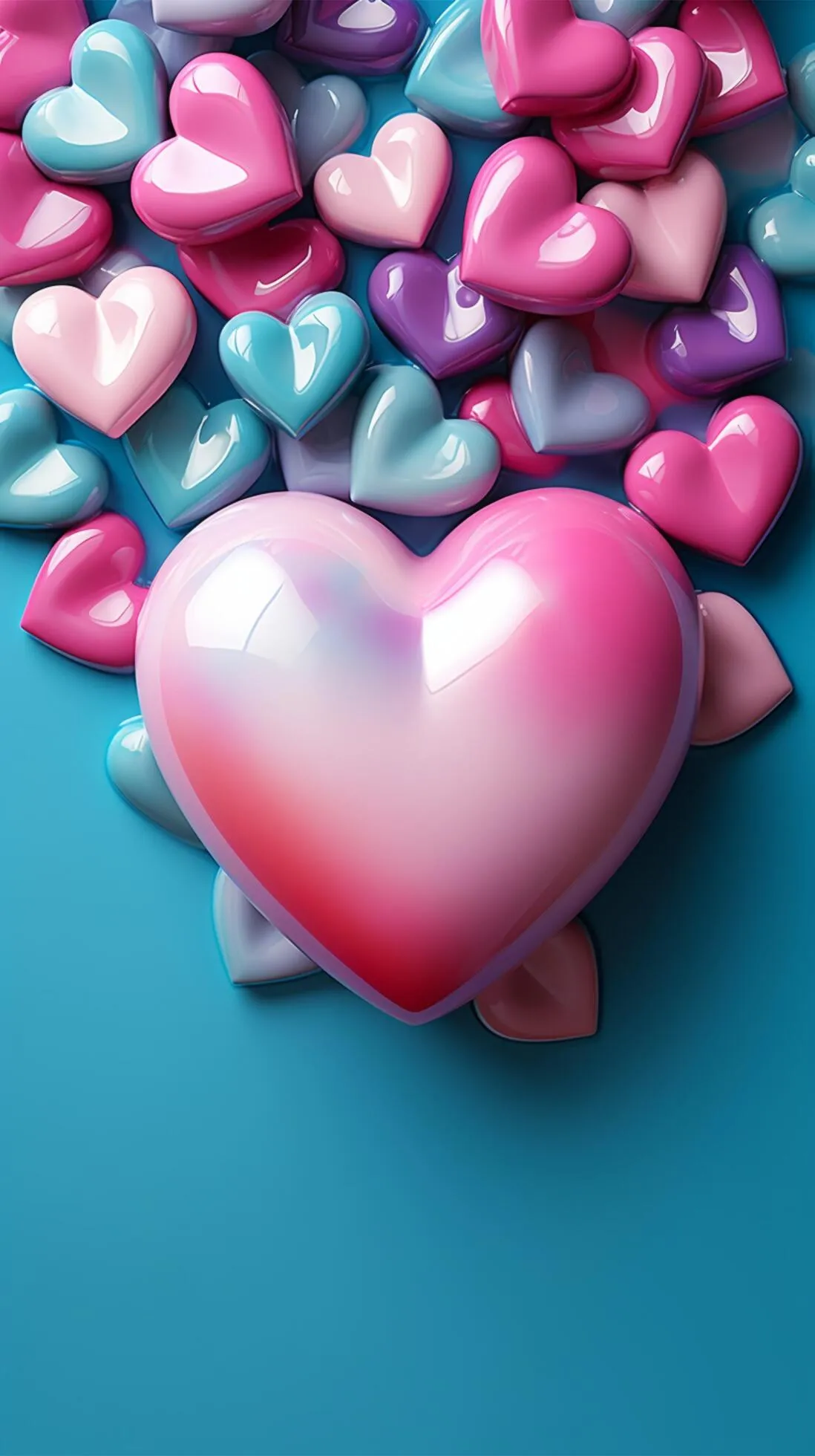 Whimsical romance Hearts in vibrant colors on pink and blue Vertical Mobile Wallpaper