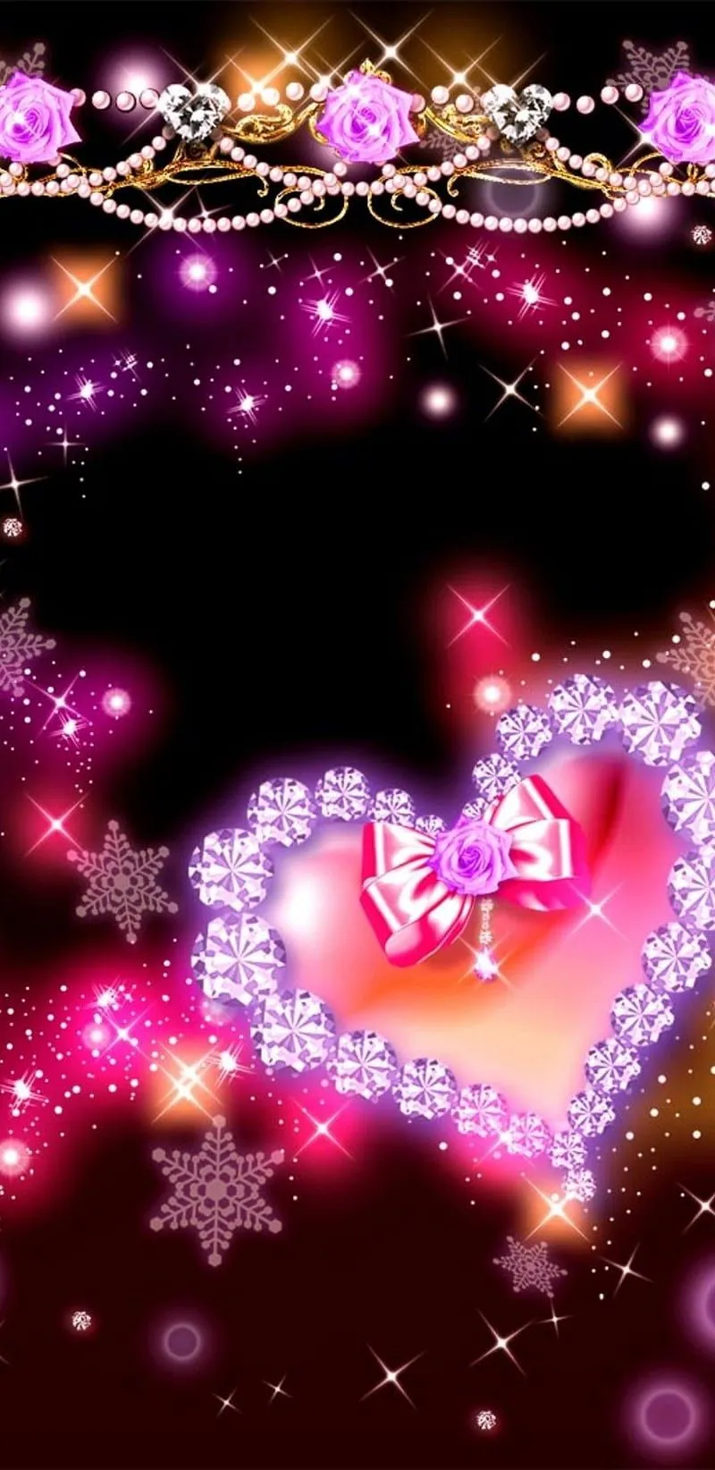 Beautiful Heart, colorful, girly, glitter, pink, pretty, roses, sparkle, sparkles, HD phone wallpaper