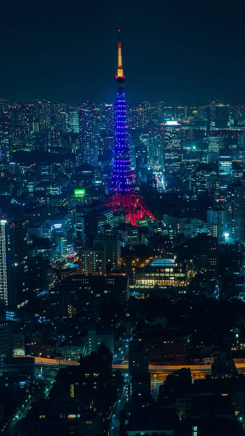 Tower in the Night, skyscrapers, night city, tokyo, city lights, HD phone wallpaper