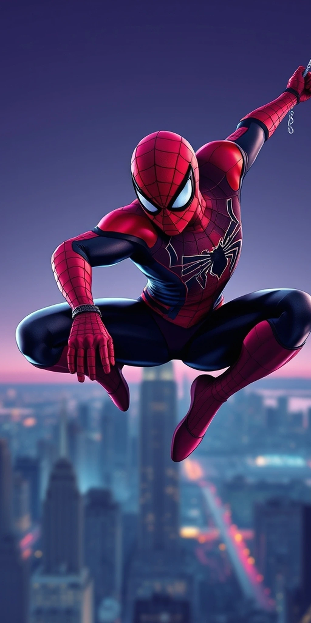 Spiderman Comic Art Swinging Above City Skyline