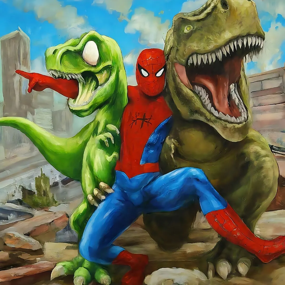 Funny Spiderman and Dinosaurs Art Wallpaper Mural®