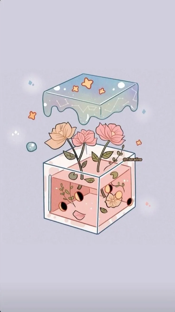 Kawaii Wallpaper: Cute Drawing of a Pink Box with Flowers an