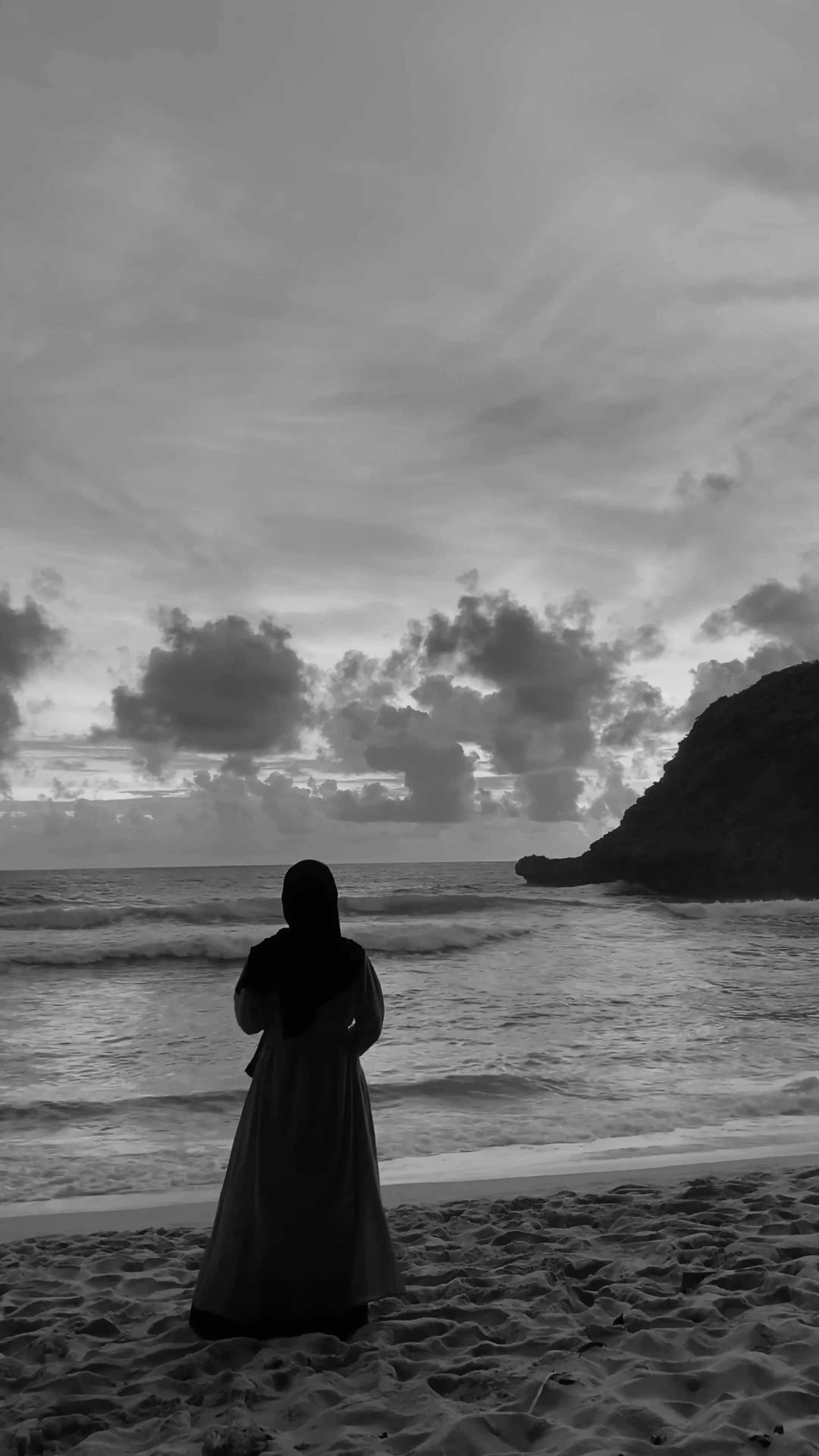 Woman Stand In Sunset Beach Monochome Free Stock Video Footage, Royalty Free 4K & HD Video Clip