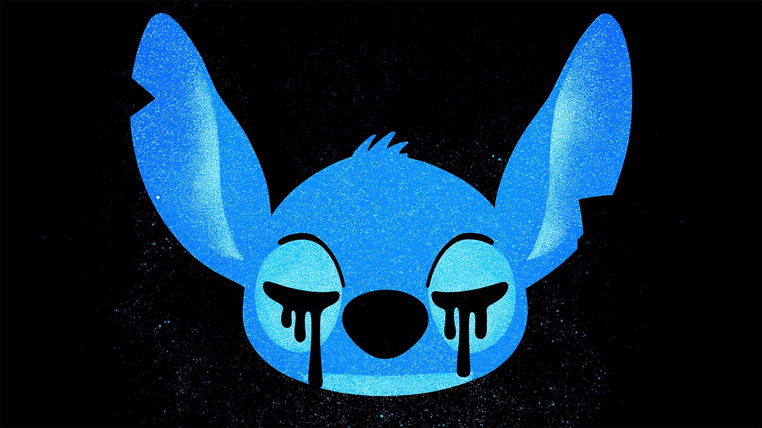 Stitch Dripping Tears Blue Glitter Desktop Wallpaper