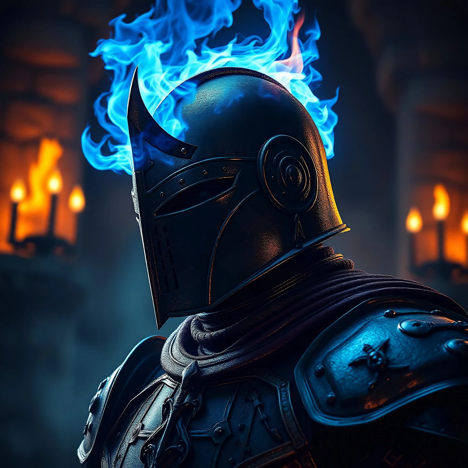 Knight in dungeon, Head burn blue fir