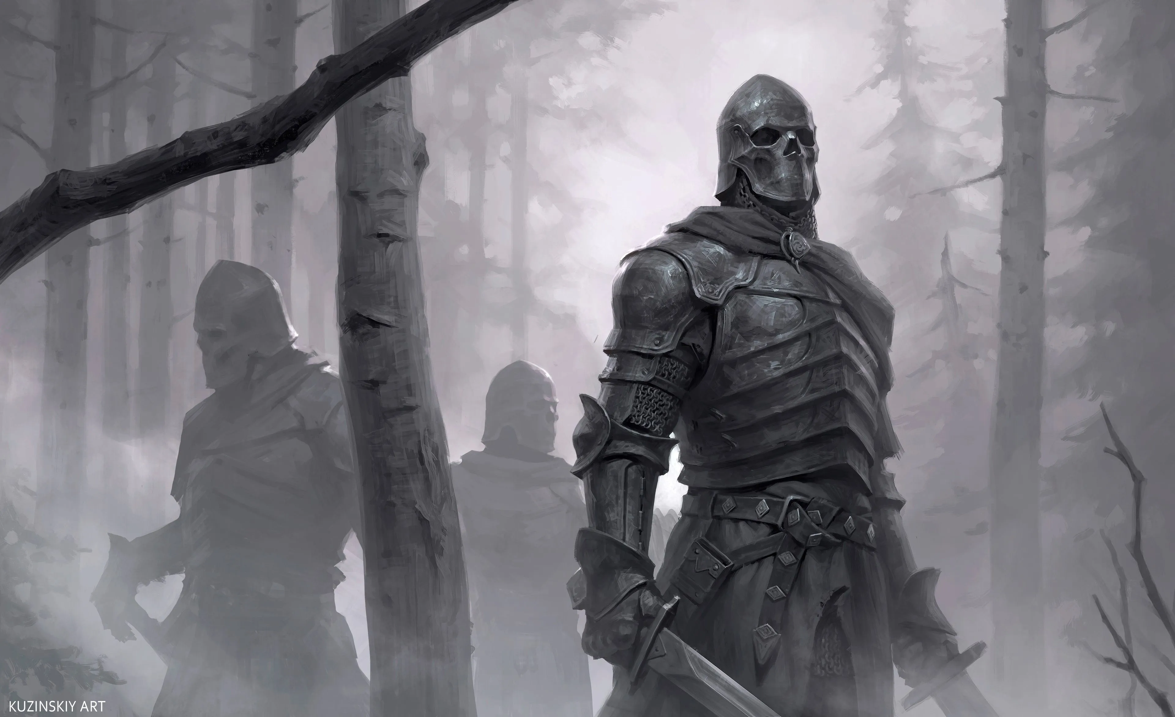 4K Monochrome Knight With Sword In Fantasy Armor, HD Wallpaper