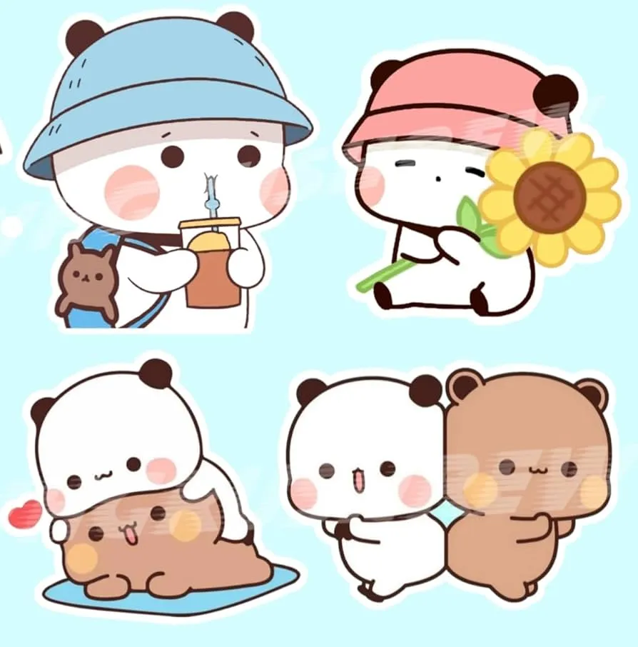 Bubu Dudu Stickers Pack of 4 (8 & 5 inch). Peach Goma or Cute Bear Panda Couple Wallpaper Stickers. Laminated Waterproof Stickers for Home Kids Room and Workplace, Amazon.in: Home Improvement