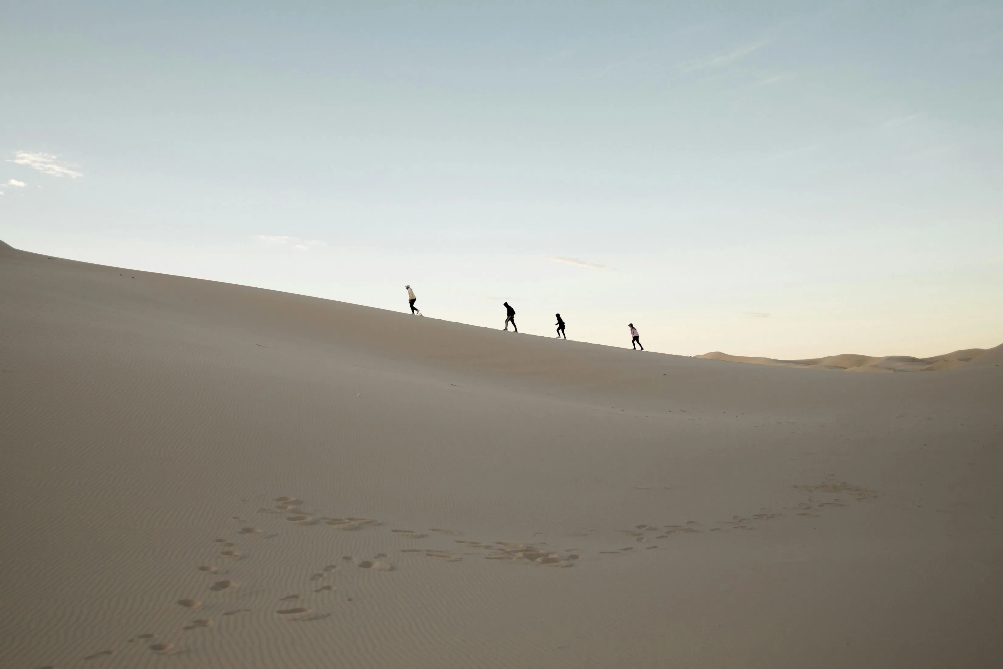 Four Men On A Sand Dune In The Desert