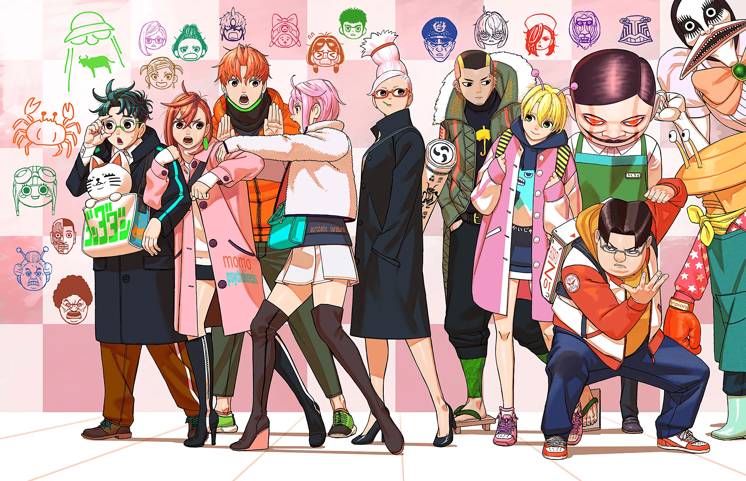 Dandadan HD Wallpaper: Colorful Characters United in Style and Spiritx1652