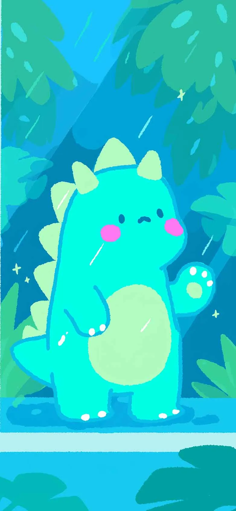 Cute Dinosaur Kawaii Blue Wallpaper Phone Wallpaper