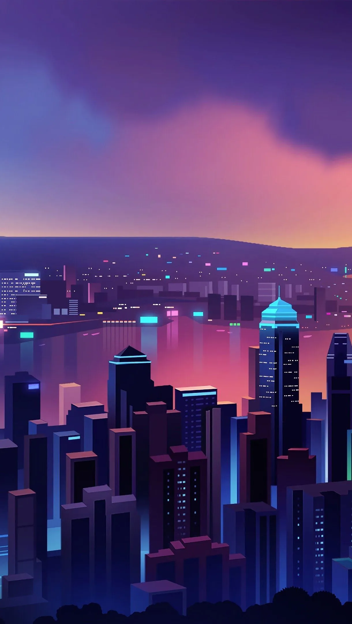 City buildings sunset neon Wallpaper 4k for iPhone and Mobile Phone