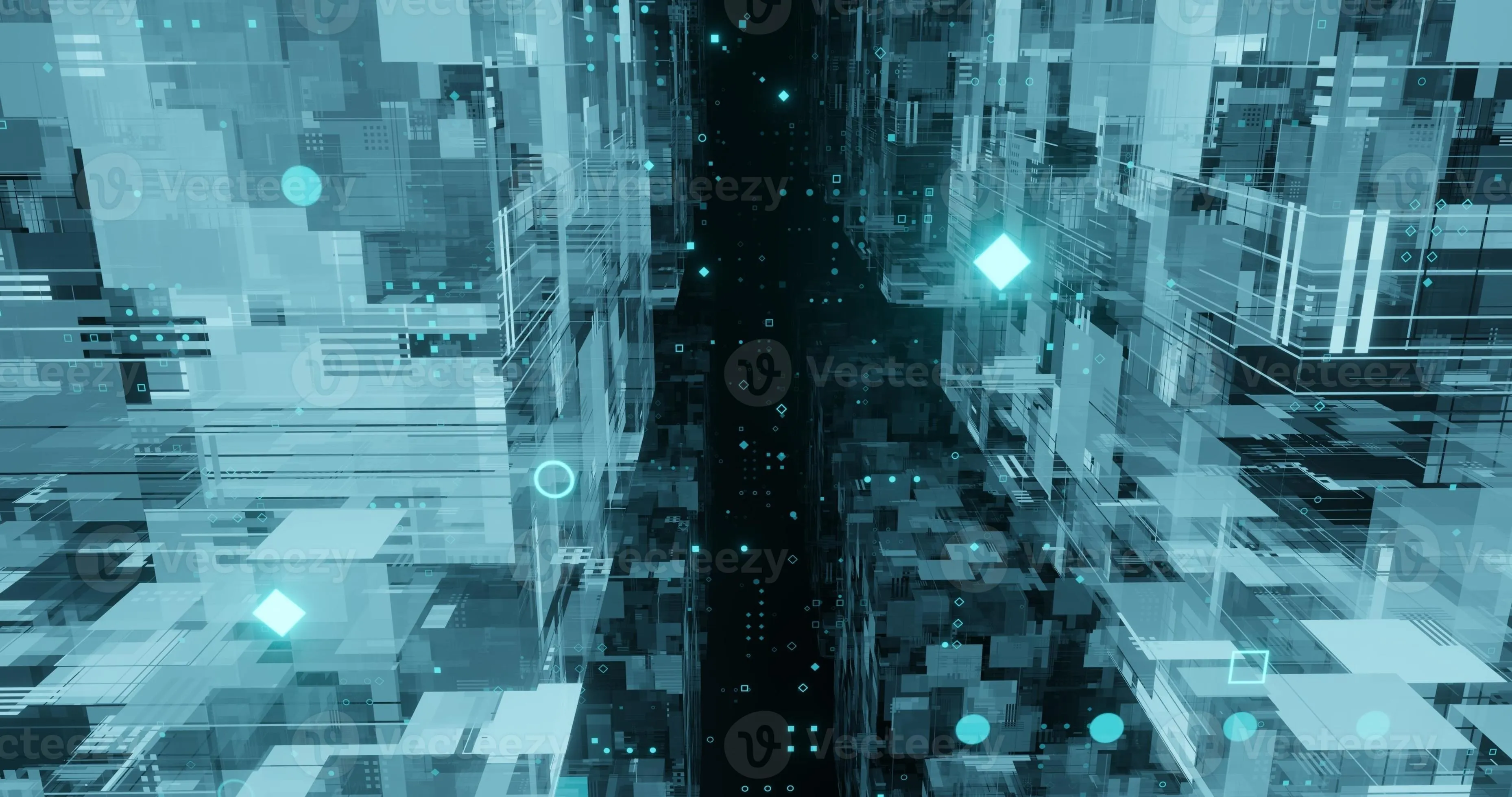abstract background using technology theme with bright blue line pattern, polygons and dots, vertical space in the middle, 3D rendering, and 4K size