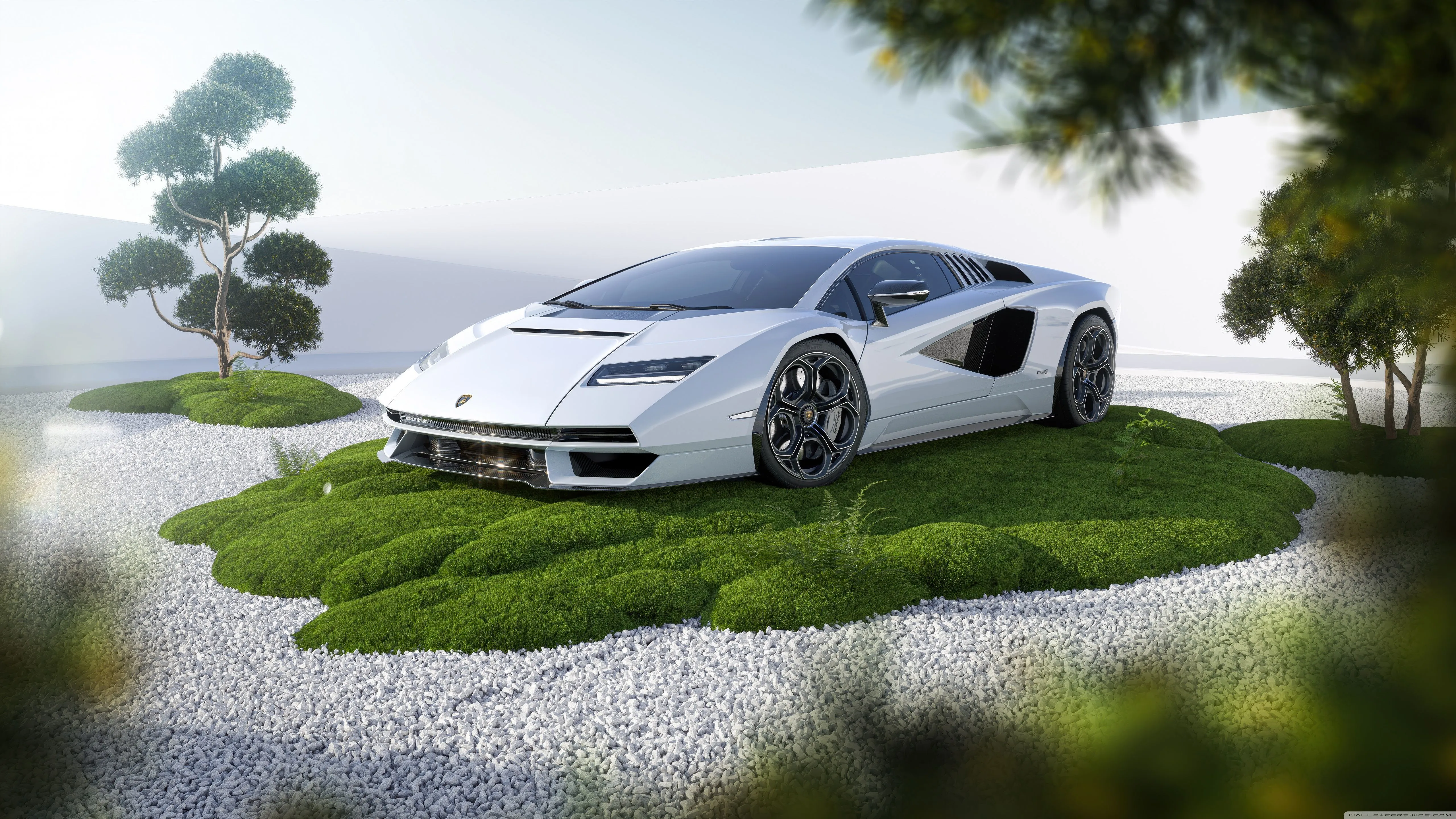 White Lamborghini Countach LPI 800 4 Hybrid Electric Sports Car 4K UHD Wallpaper For UltraHD Desktop And TV, Widescreen And UltraWide Display, Dual Monitor