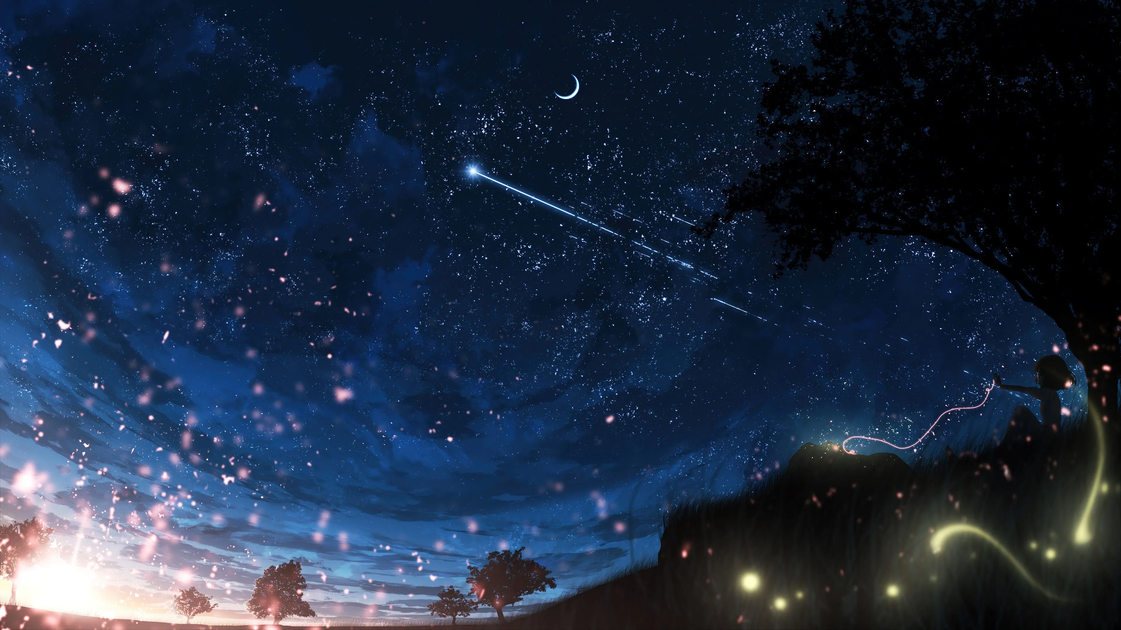 night, sky, stars, scenery, sunrise, 4k, HD Wallpaper
