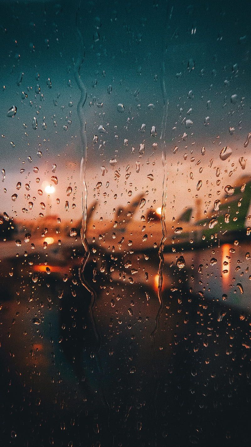 Rainy Sunset, city, drops, lights, nature, rain, raindrops, weather, wet, HD phone wallpaper