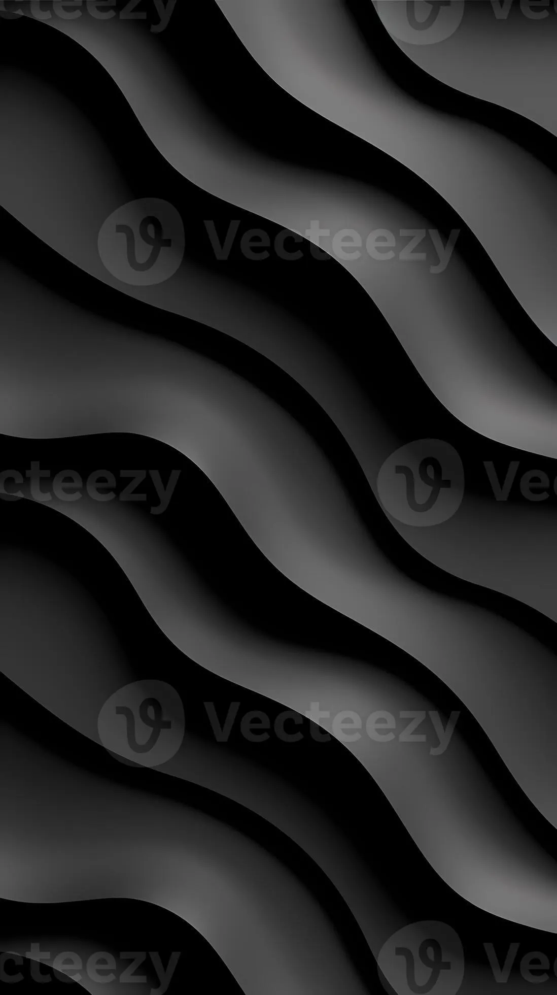 Abstract black wavy background. Smooth curves create a modern and elegant look. Concept of minimalism, luxury and sophistication. Phone wallpaper. Vertical illustration for Black Friday