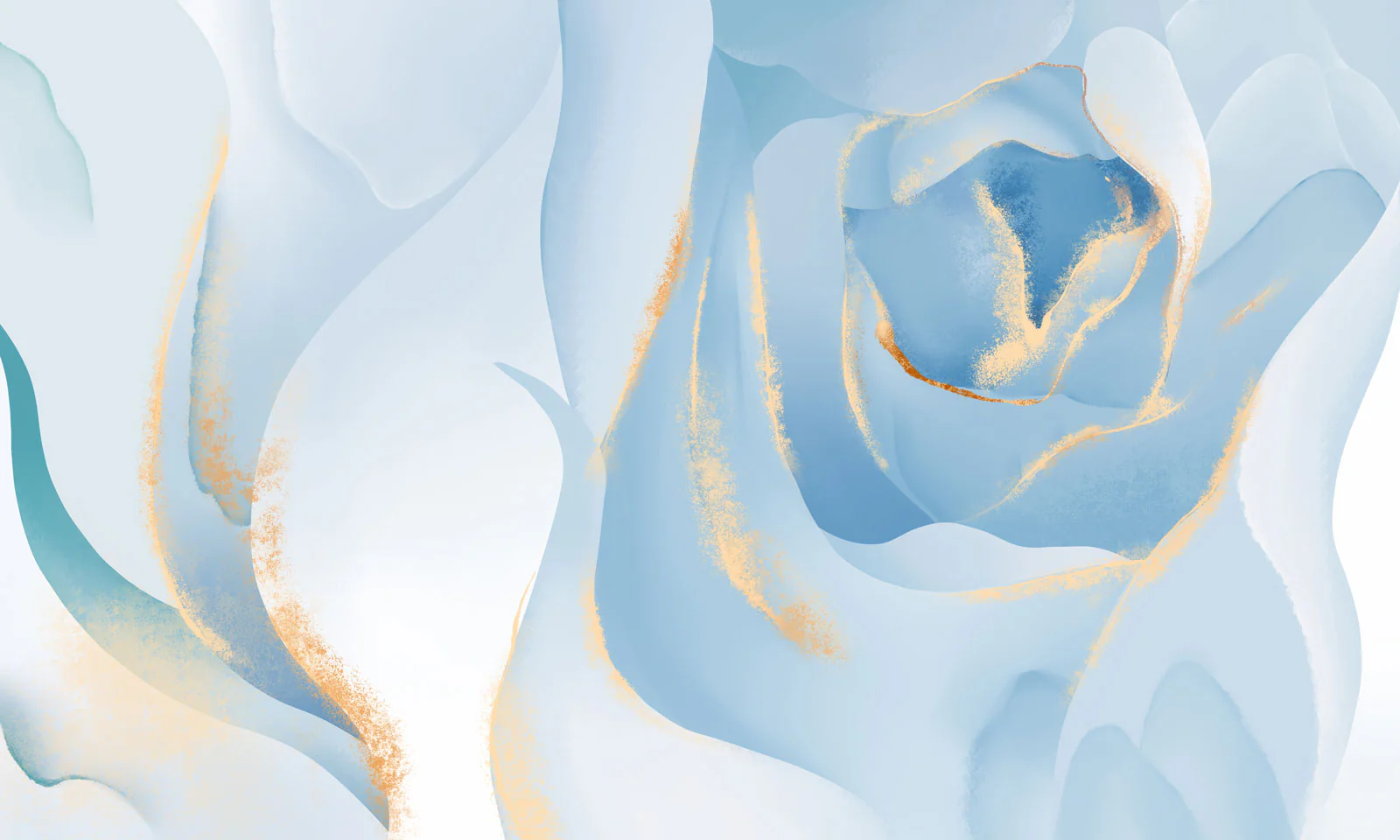 Gold Brushed Blue Floral Mural Wallpaper