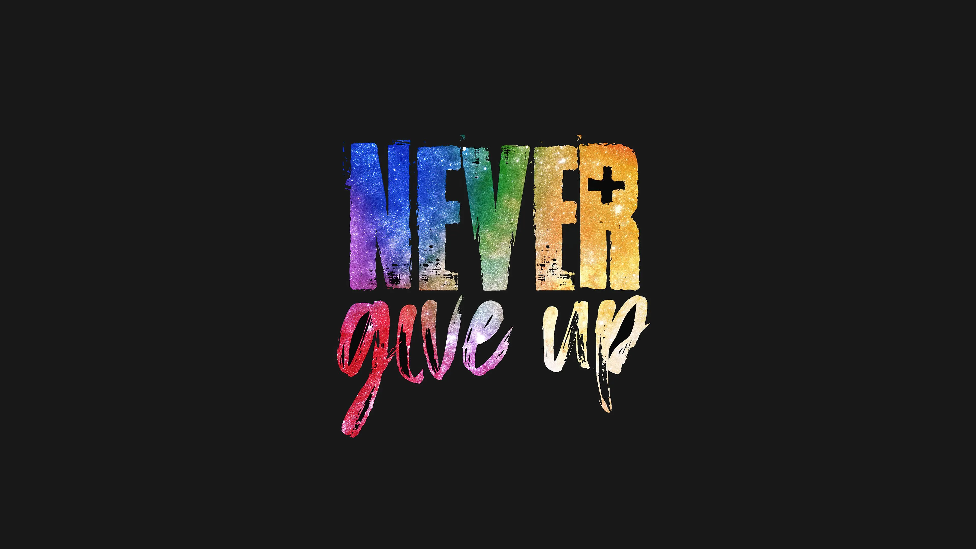 Multi Colored Inscription Never Give Up On A Black Background Desktop Wallpaper 600x382