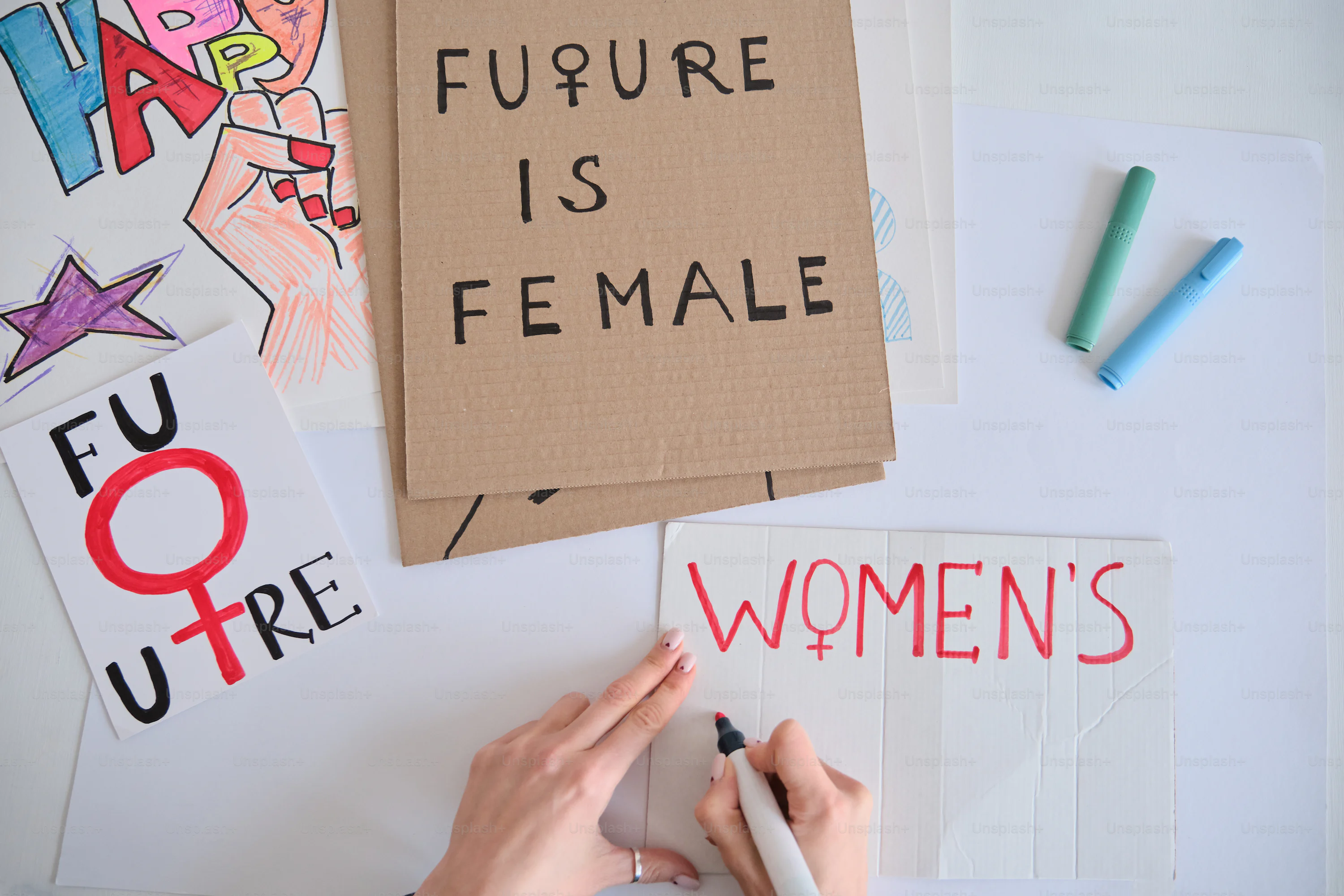 We will be heard. Group of feminist women have protest for their rights outdoors. photo