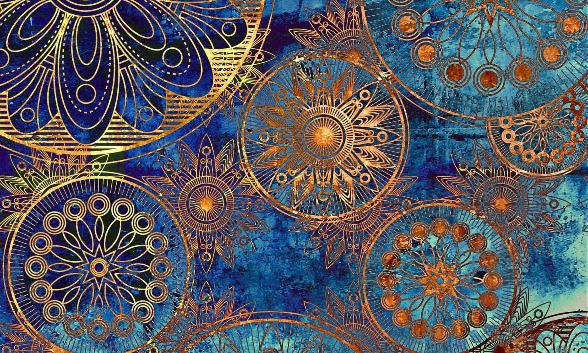 Download Pattern Desktop Gold Aesthetic On Blue Wallpaper