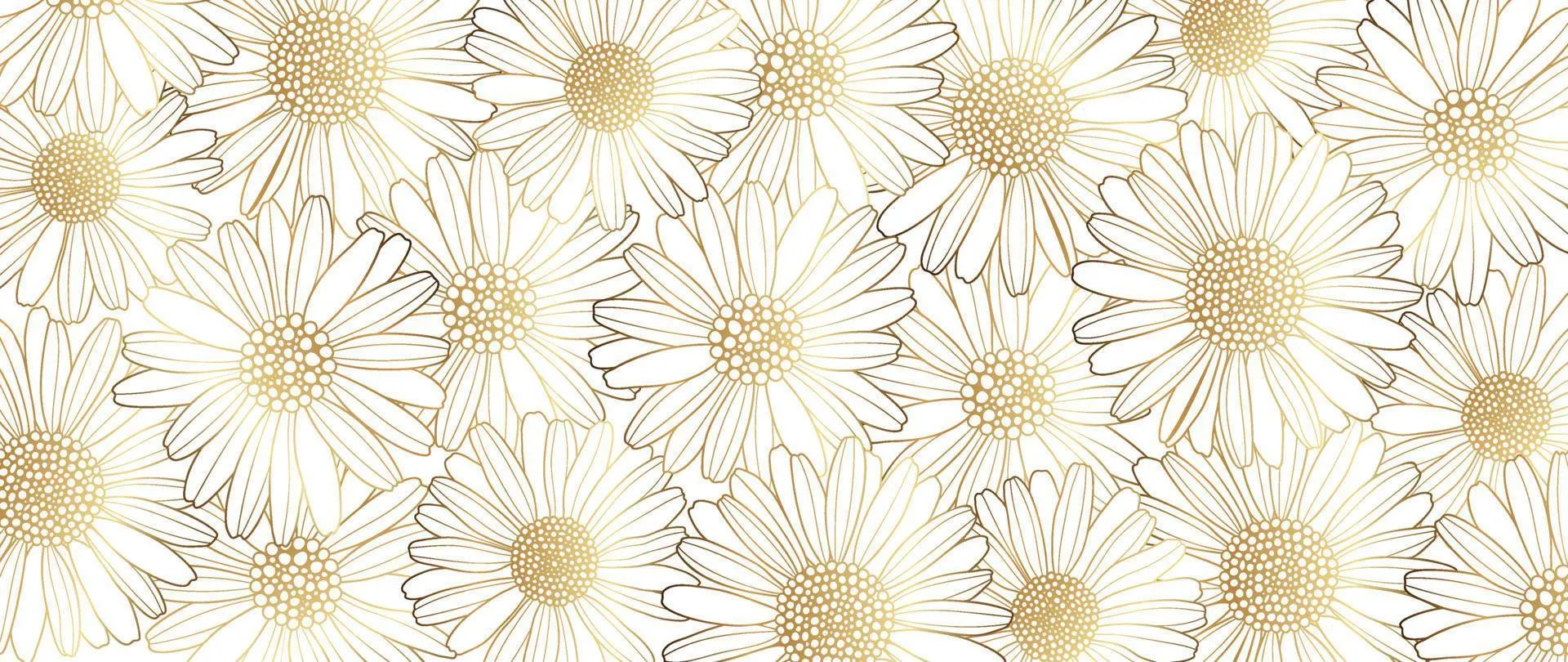 Luxury golden daisy flower line art background vector. Natural botanical elegant flower with gold line art. Design illustration for decoration, wall decor, wallpaper, cover, banner, poster, card