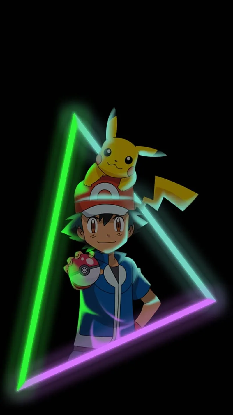 Pokemon Ash And Pikachu, Neon Light Background, pokemon, HD phone wallpaper