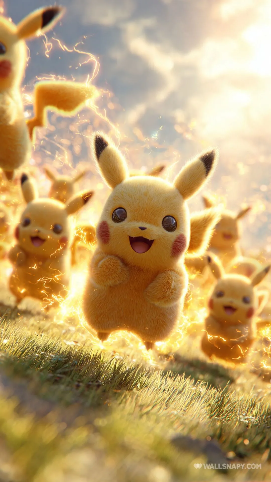 Dozens of pikachu running together mobile wallpaper free