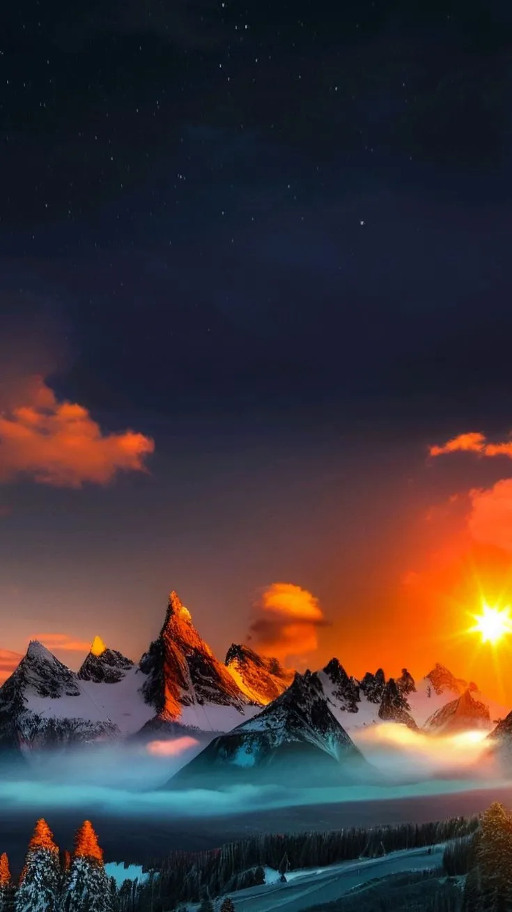truly orange sunshine On white ice mountain 4k HD Wallpaper