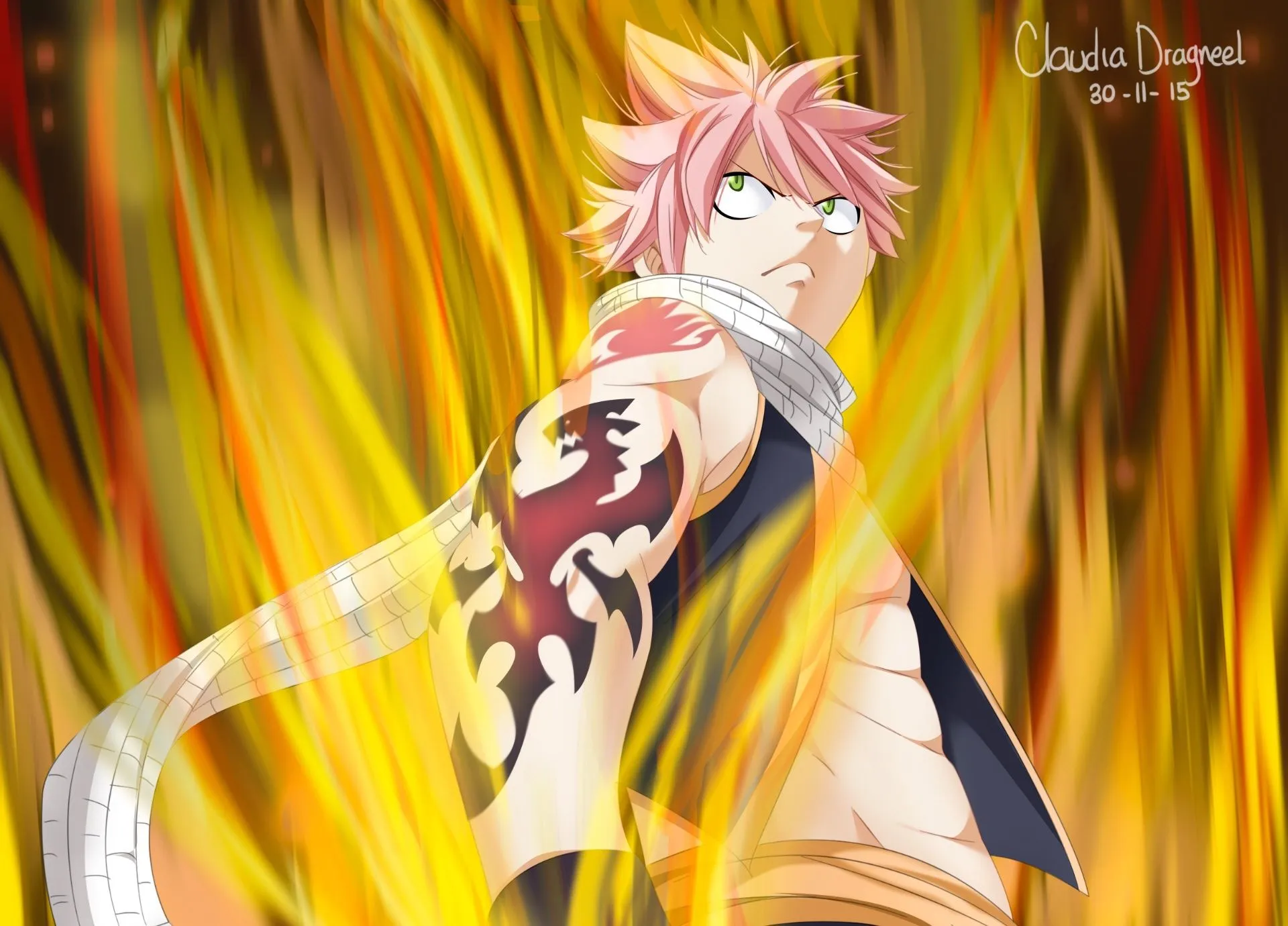 Wallpaper lights, flame, tattoo, guy, fairy tail, Natsu Dragneel, Fairy tail for mobile and desktop, section сёнэн, resolution 1920x1380