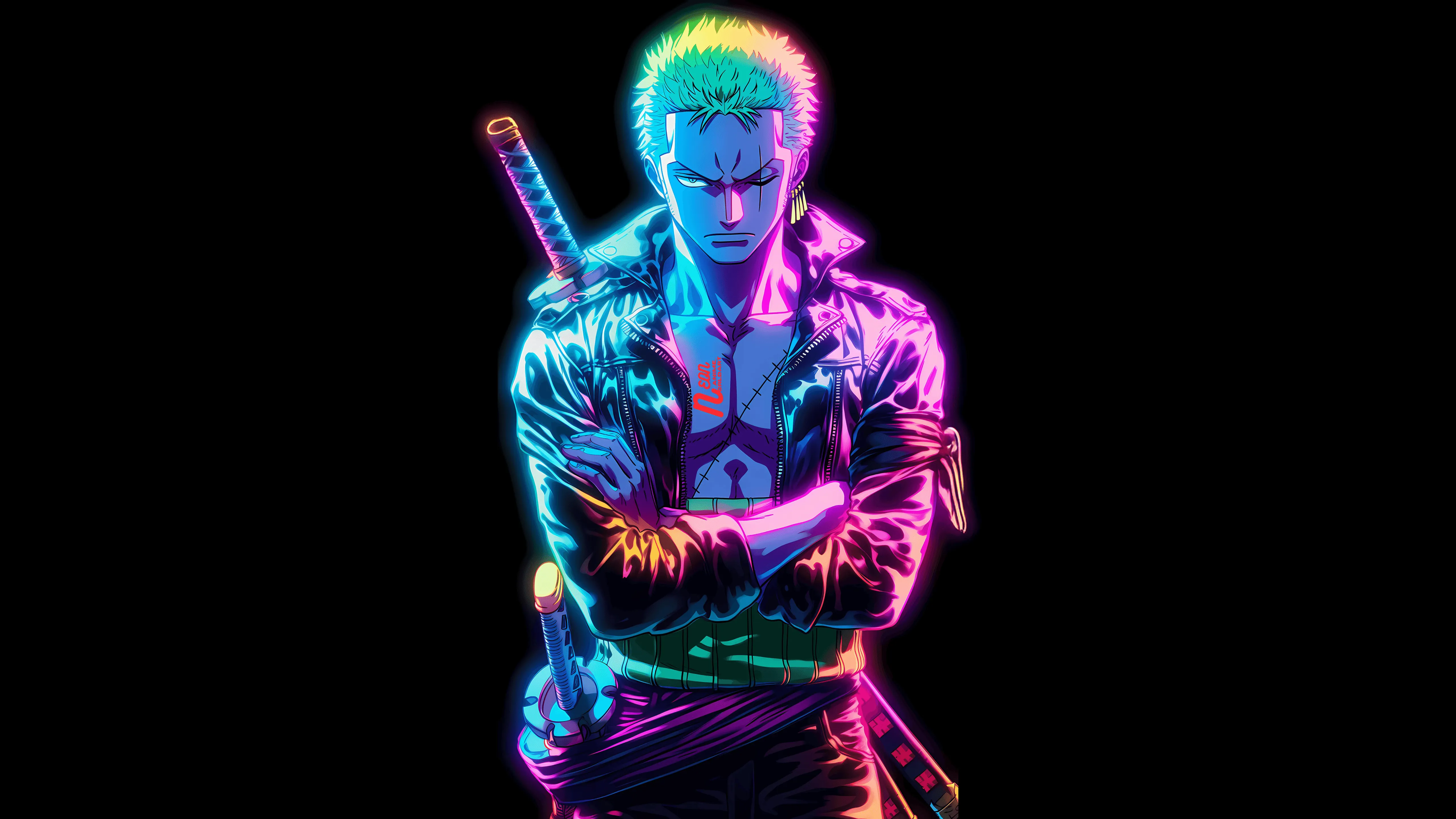 Roronoa Zoro Wallpaper 4K, Neon glow, One Piece