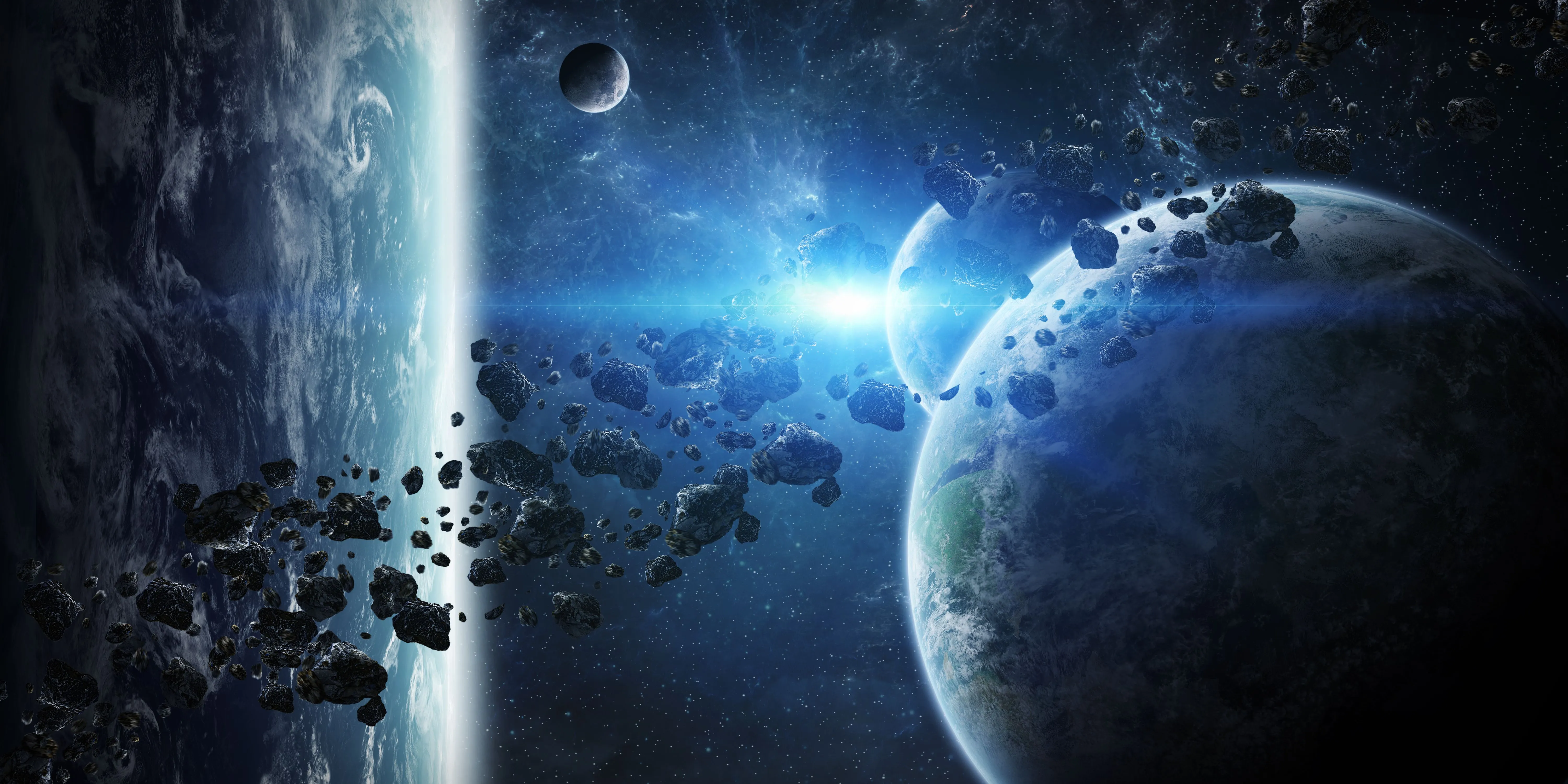 4K Ultra HD Sci Fi Asteroid Field Orbiting Distant Planet Wallpaperx3000