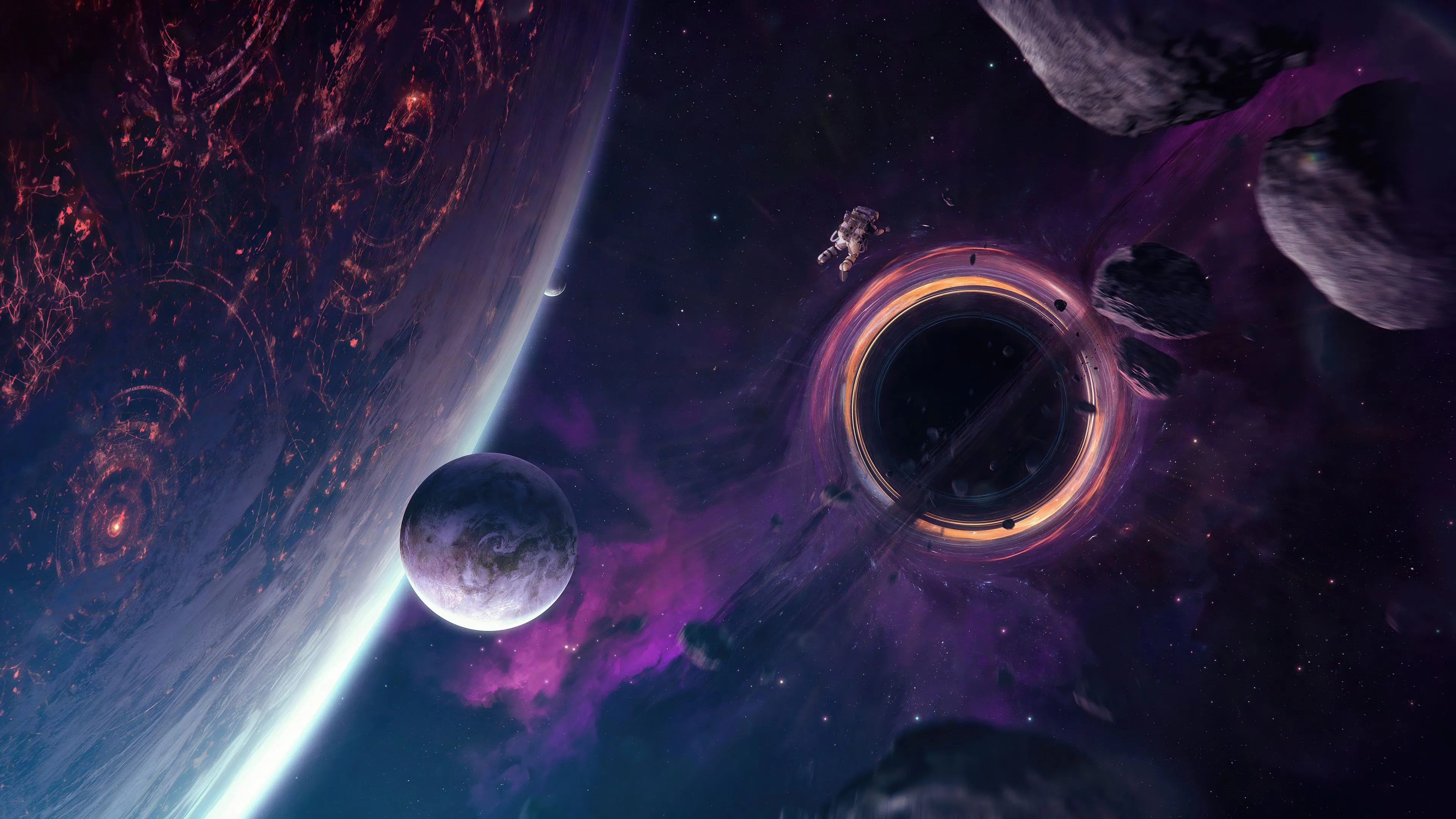Astronaut Wallpaper 4K, Anomaly, Celestial, Black hole