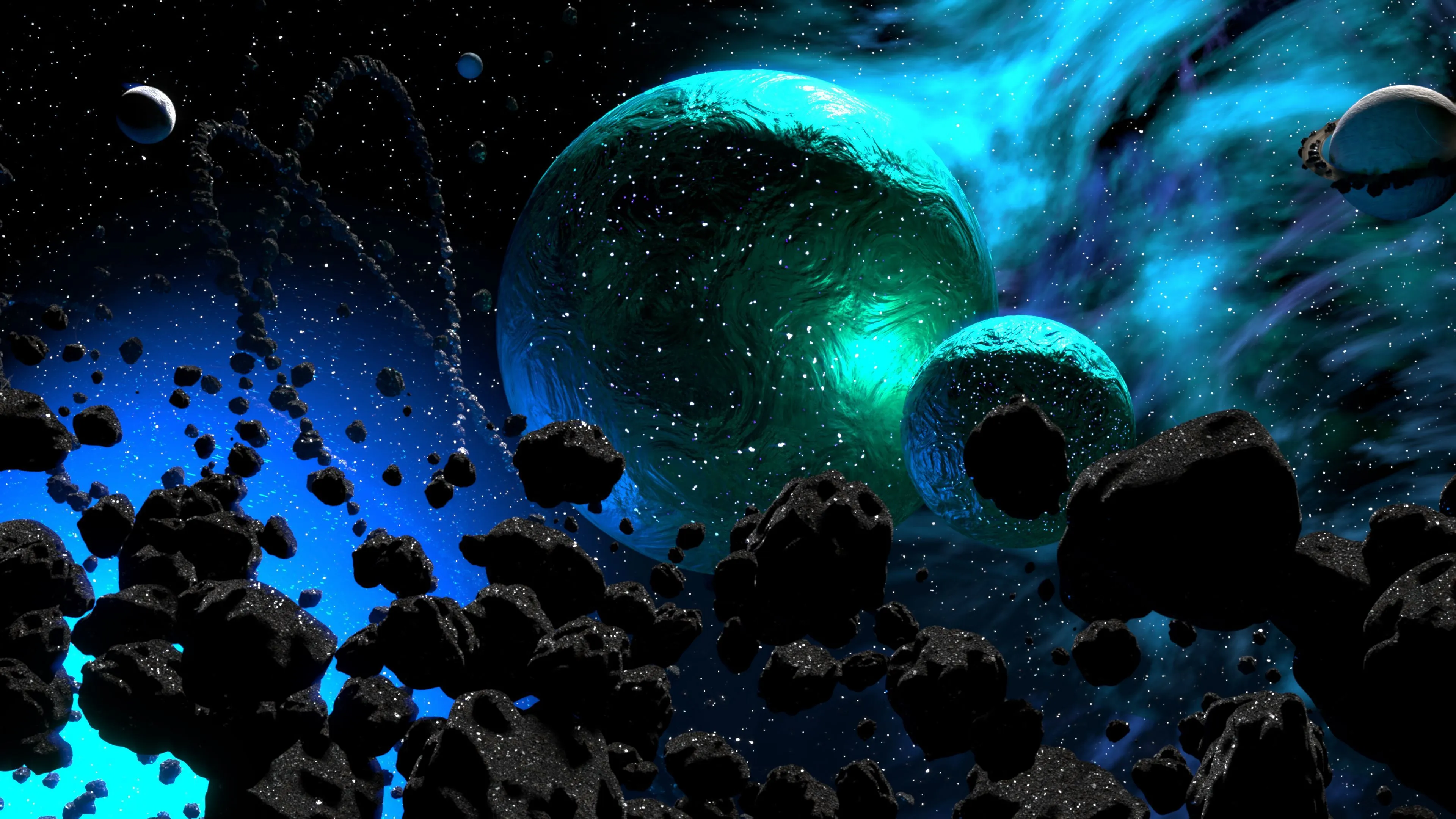 Download wallpaper 3840x2160 planets, asteroids, space, nebula, galaxy 4k uhd 16:9 HD background