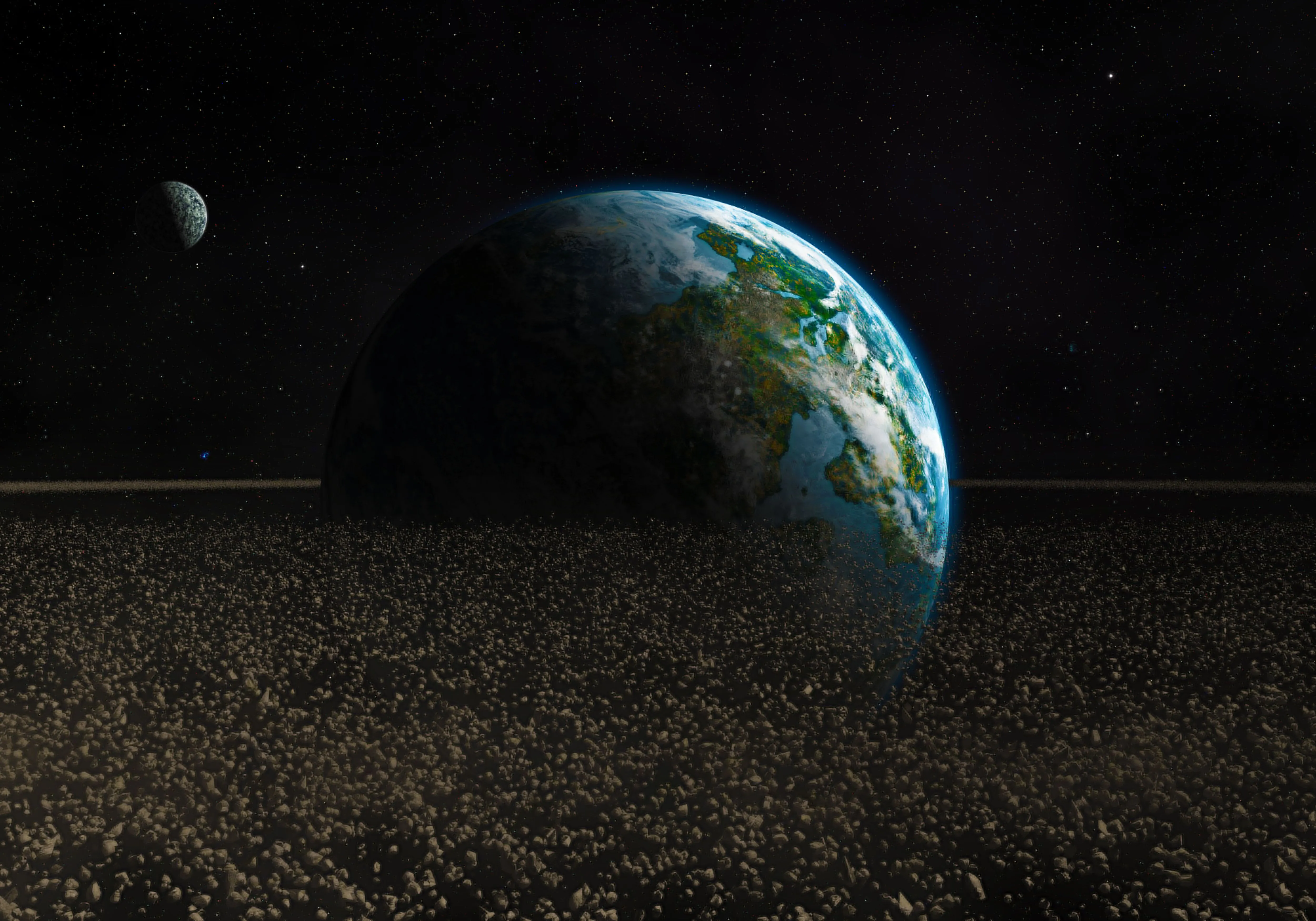 Wallpaper the wreckage, space, stones, earth, planet, asteroids, art for mobile and desktop, section космос, resolution 5000x3500