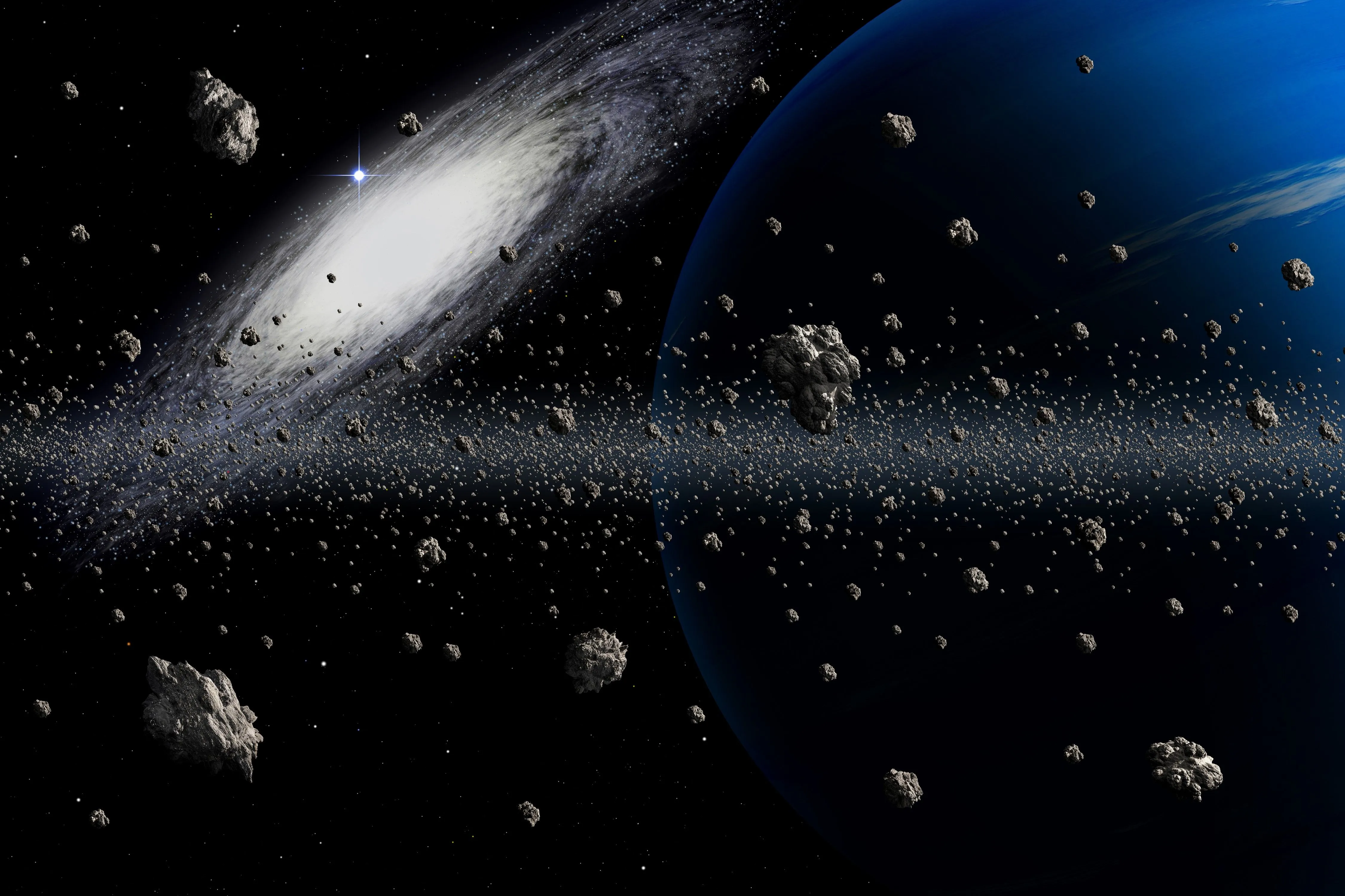 4K Asteroid Belt And Galaxy, HD Wallpaper