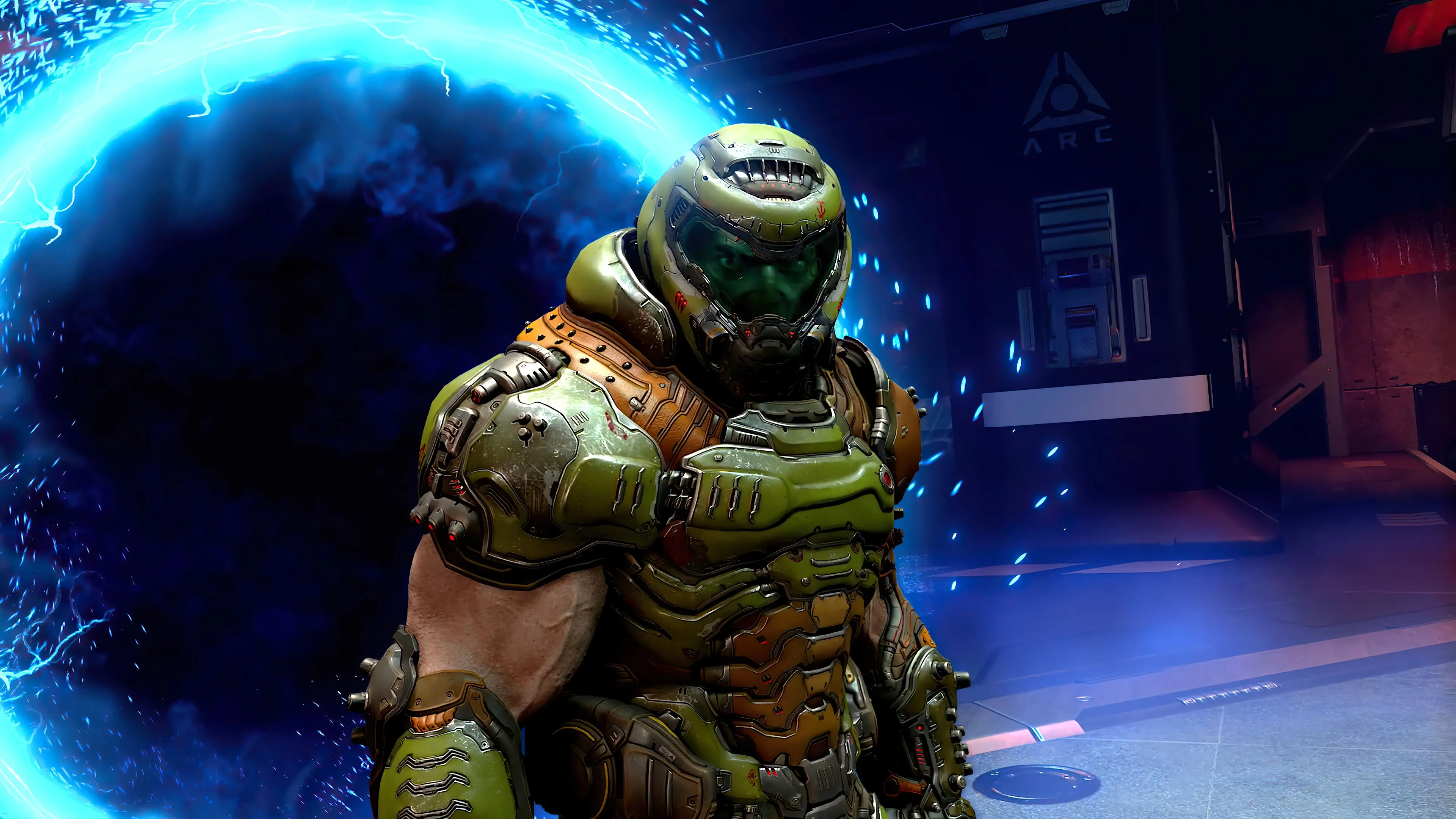 Doomguy From Doom Eternal In Front Of A Portal HD Wallpaper