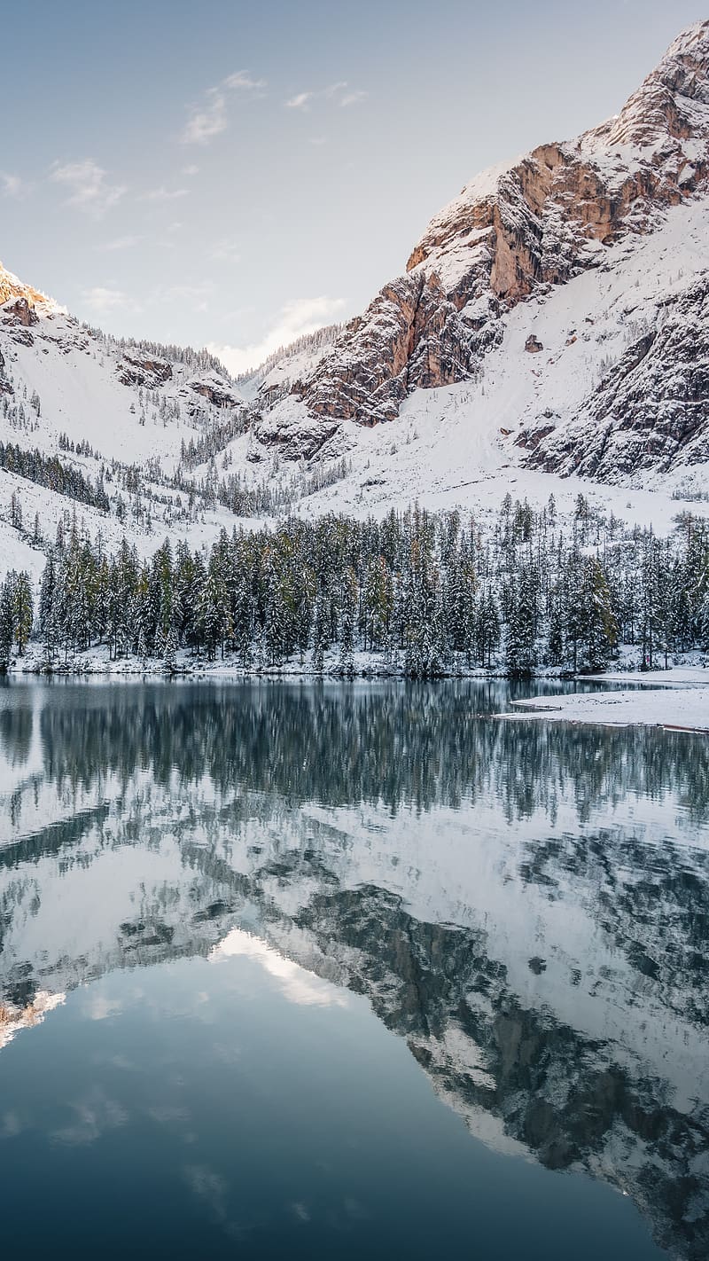 Snow Mountains, 8 K, Nature, Water Bodies, Winter Season, HD Phone Wallpaper