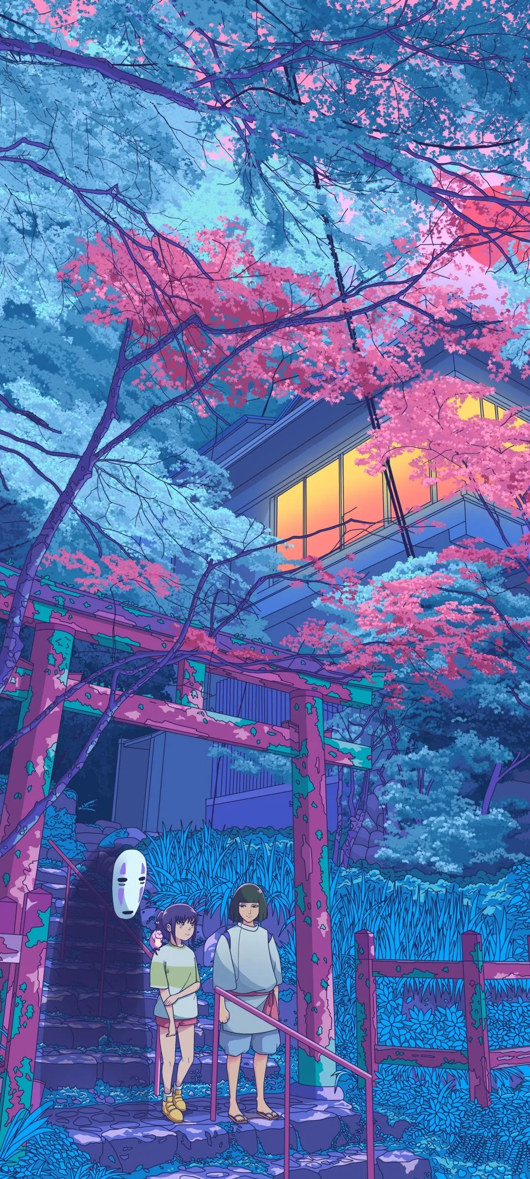 Spirited Away Wallpaper 4K, Fan Art, Vaporwave, Haku, Chihiro