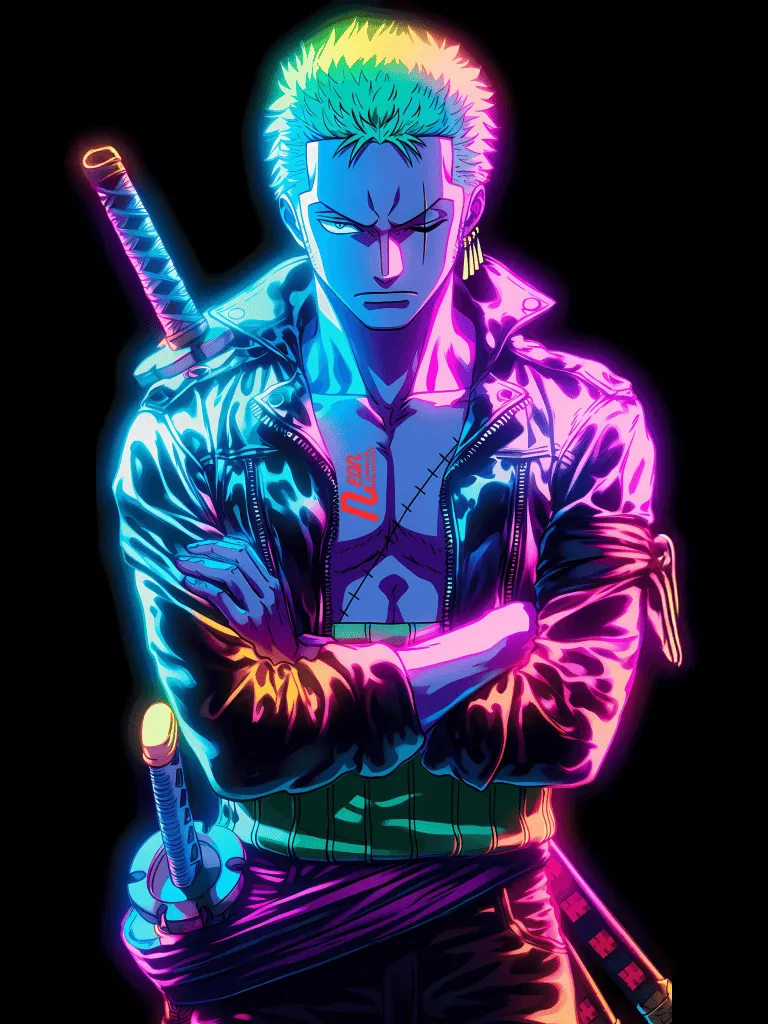 Roronoa Zoro Wallpaper 4K, Neon glow, One Piece