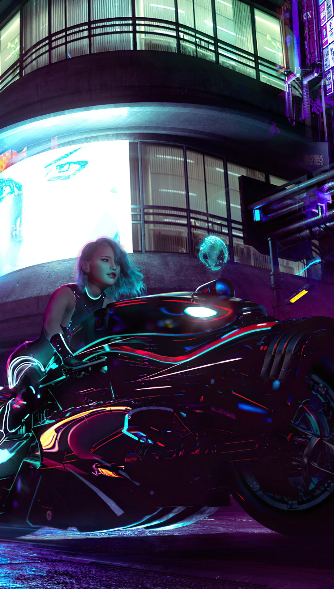 Cyberpunk Girl with bike Wallpaper 4k for iPhone and Mobile Phone