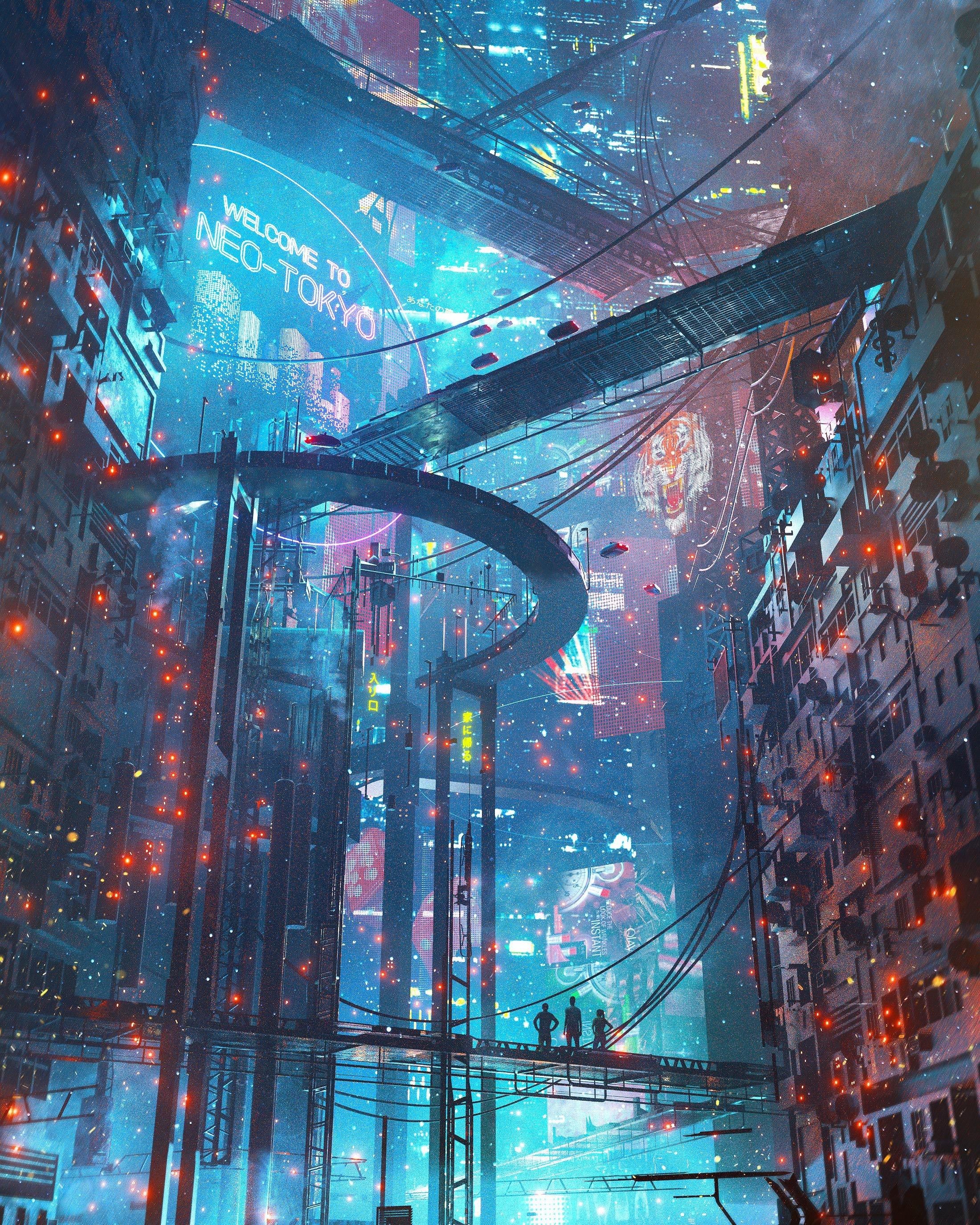 Cyberpunk City With Neon Lights And Flying Vehicles HD Phone Wallpaper
