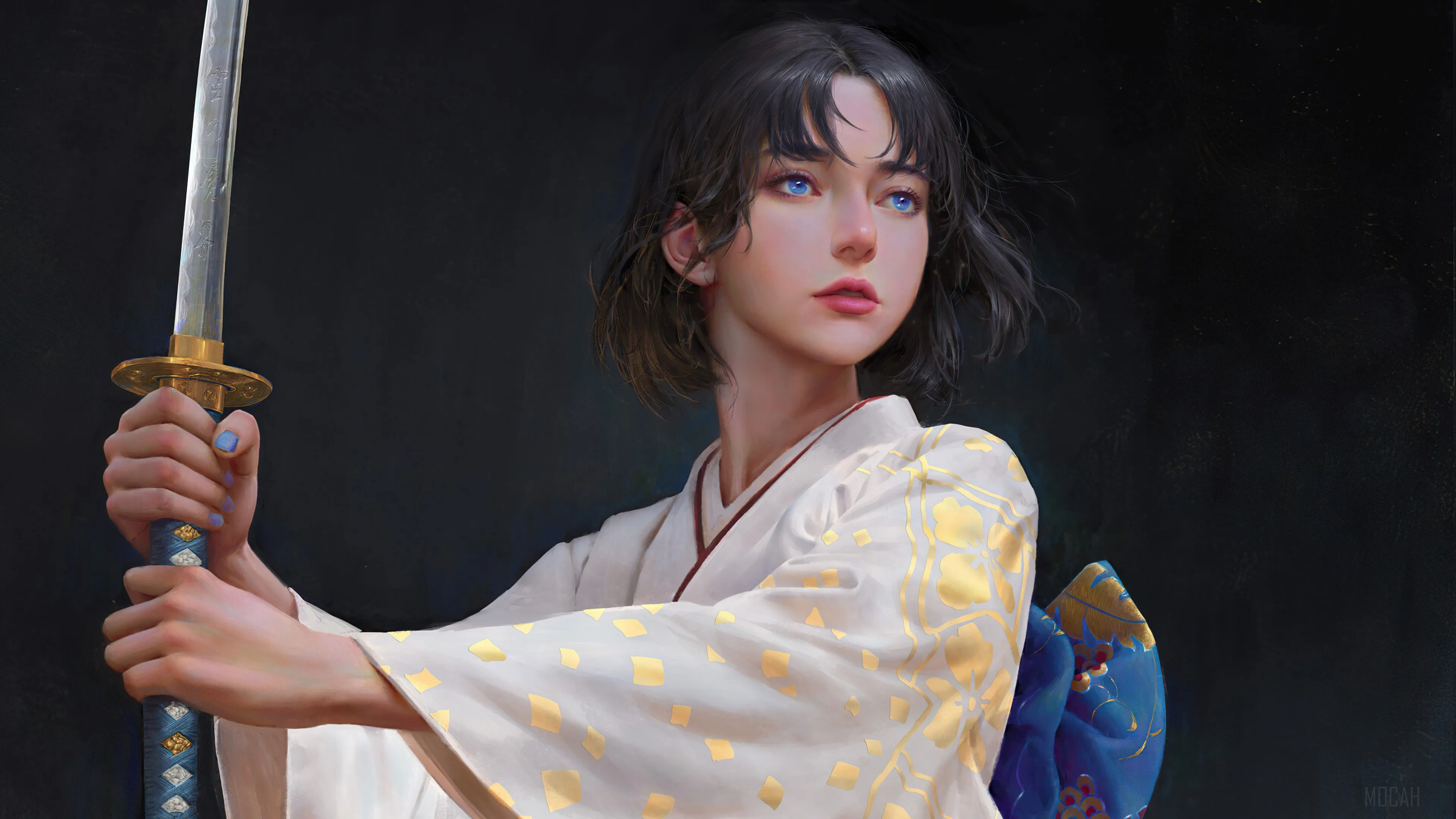 Japanese, Girls, Kimono, Katana, Anime, Art 4K, HD Wallpaper