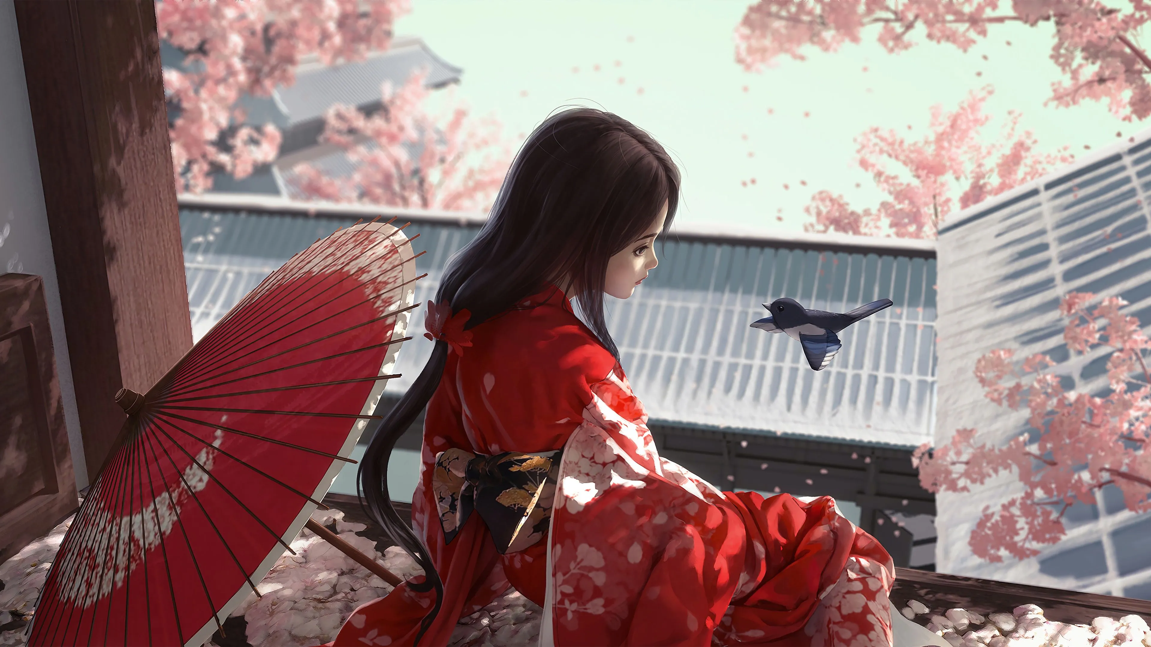 Anime, Girl, Kimono, Digital Art, 4K, HD Wallpaper