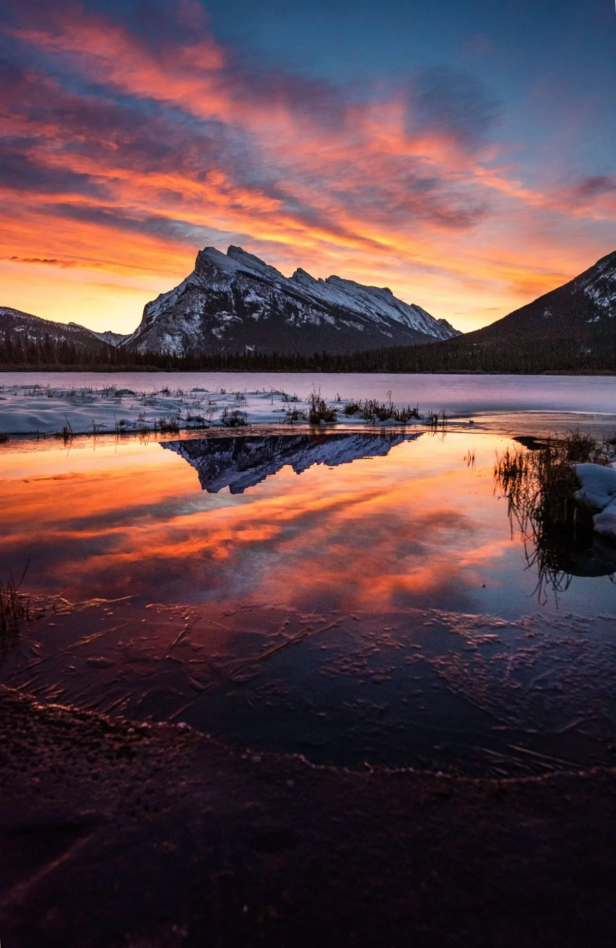 HDR Icy Mountain Reflection At Sunset
